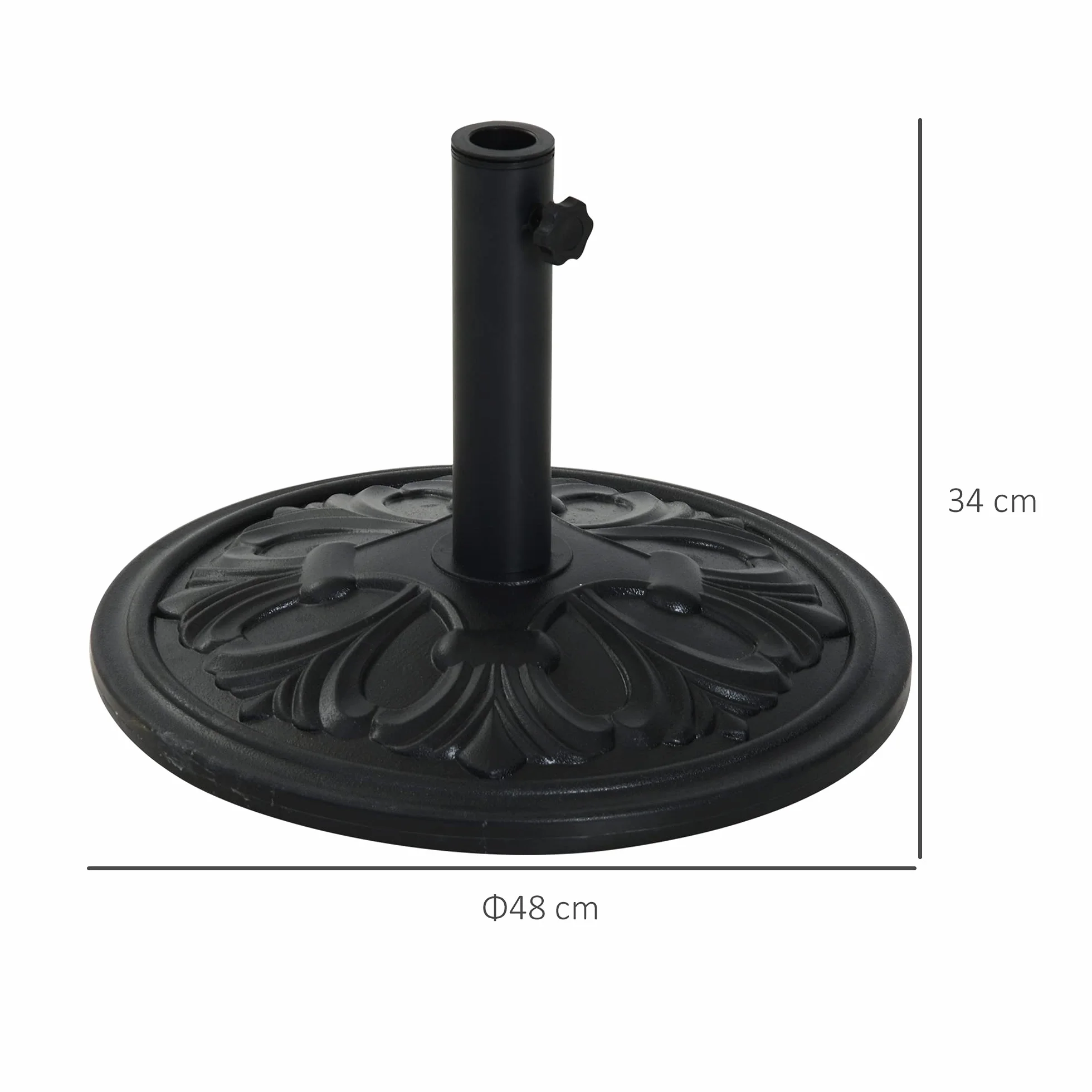 Outsunny Base per Ombrellone Rotonda in HDPE con Disegno Floreale, Base Ombrellone da 13kg con Supporto per Pali da 35-38-48mm, Nero