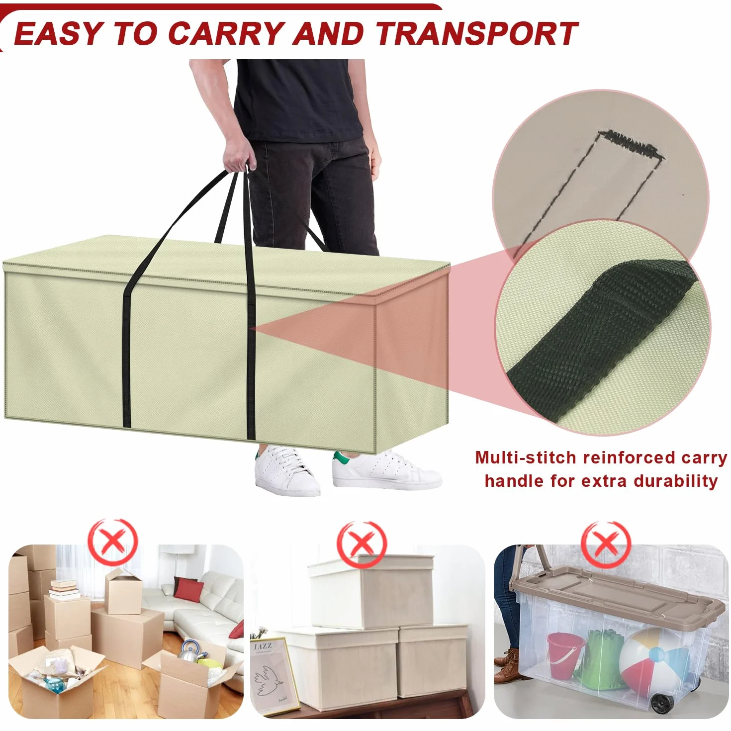 LAMUNI Borsa da Giardino, Grande Borse di stoccaggio per Esterni, 600D Oxford Borsa per Cuscini da Giardino, Custodia per Albero di Natale, Borse per Cuscino Letto con Maniglie, 140x40x60cm