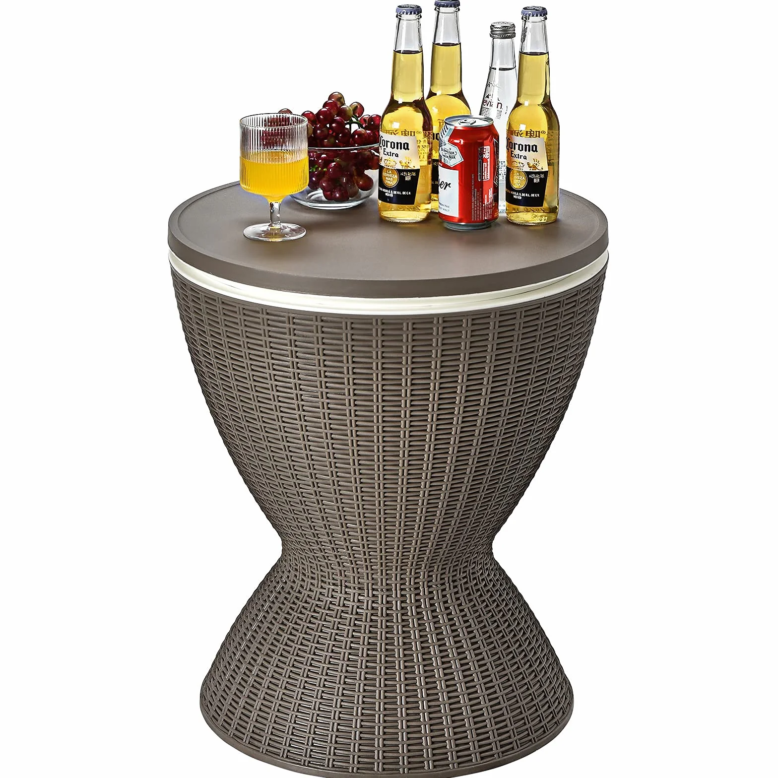 GIANTEX Tavolino da Giardino Allungabile in Polyrattan 30 L, Portaghiaccio per Birra/Cocktail, Tavolino da Bar per Festa Estativa (Marrone)