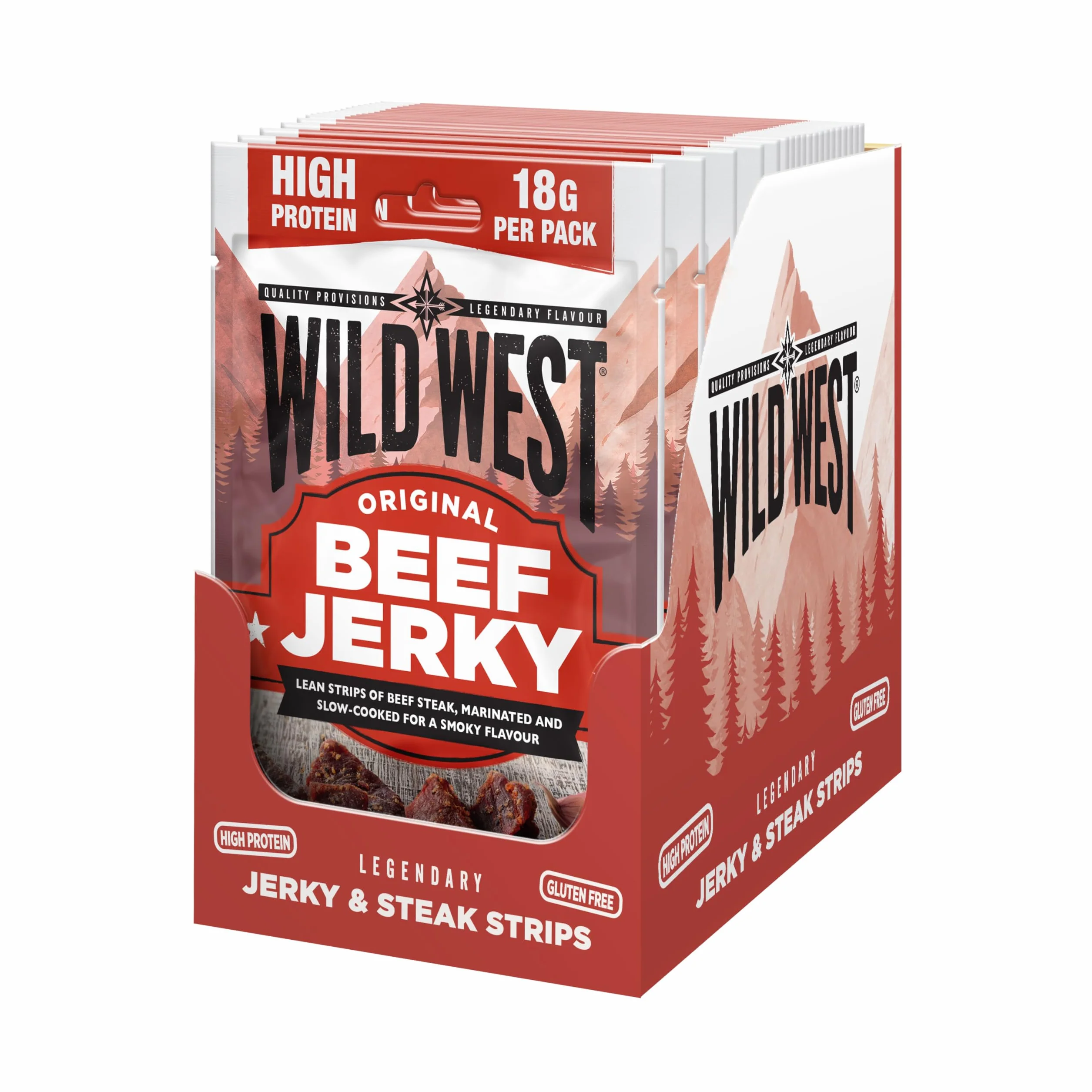 Wild West Beef Jerky 16x60g Original, carne secca proteica, snack proteico Beef Jerky, carne essiccata di manzo
