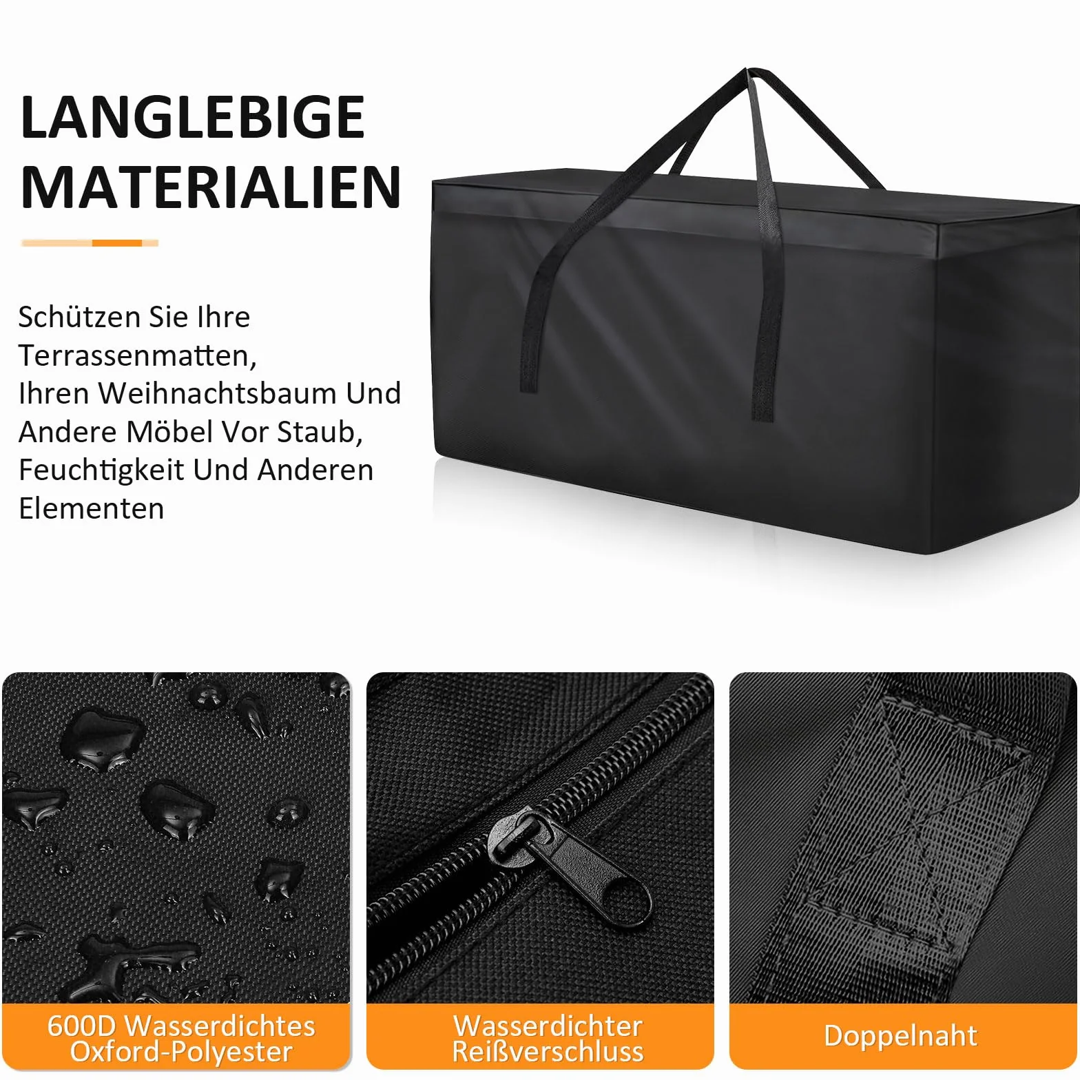 LeapBeast Borsa portaoggetti per mobili da giardino,Borsa per cuscini da giardino,Borse di stoccaggio,Borse di Stoccaggio per Esterni,600D Oxford con maniglia, impermeabile (nero, 175x55x75cm)