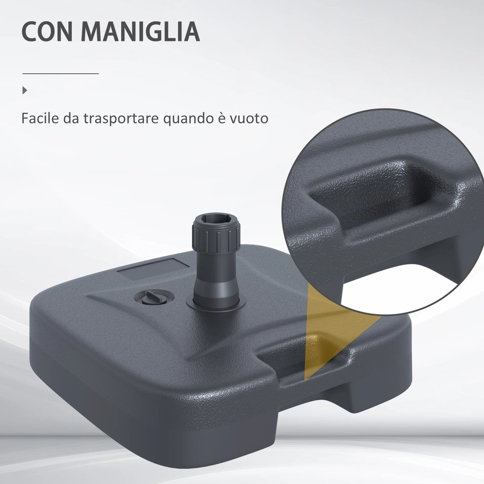 Outsunny Base per Ombrellone da Giardino in HDPE, Base per Ombrellone con Maniglia, Supporto per Pali Ø38mm, Riempibile con 20 kg di Acqua e 30 kg di Sabbia, per Giardino Piscina, Nero