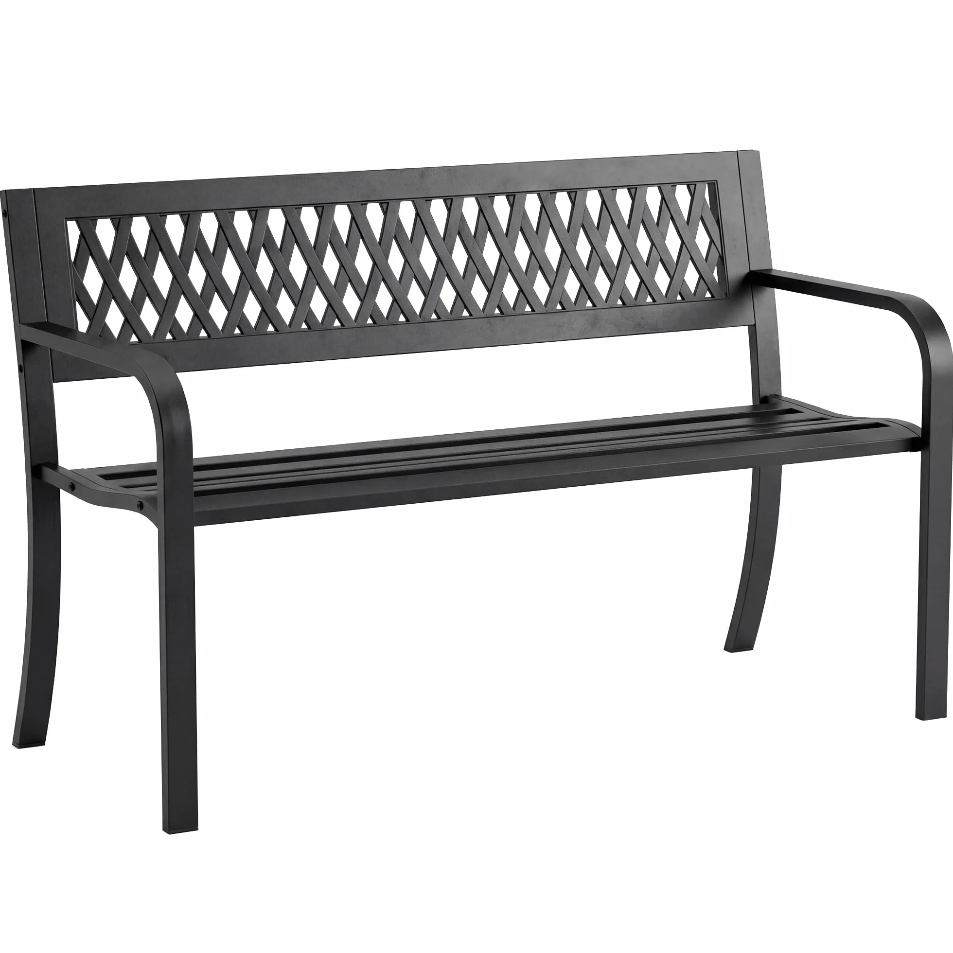 Outsunny Panchina da Giardino per Esterno 2 Posti, Panchina da Patio in Metallo con Braccioli e Seduta a Doghe, per Giardino, Parco, Balcone, Terrazzo, Capacità Fino 240 kg, Nero