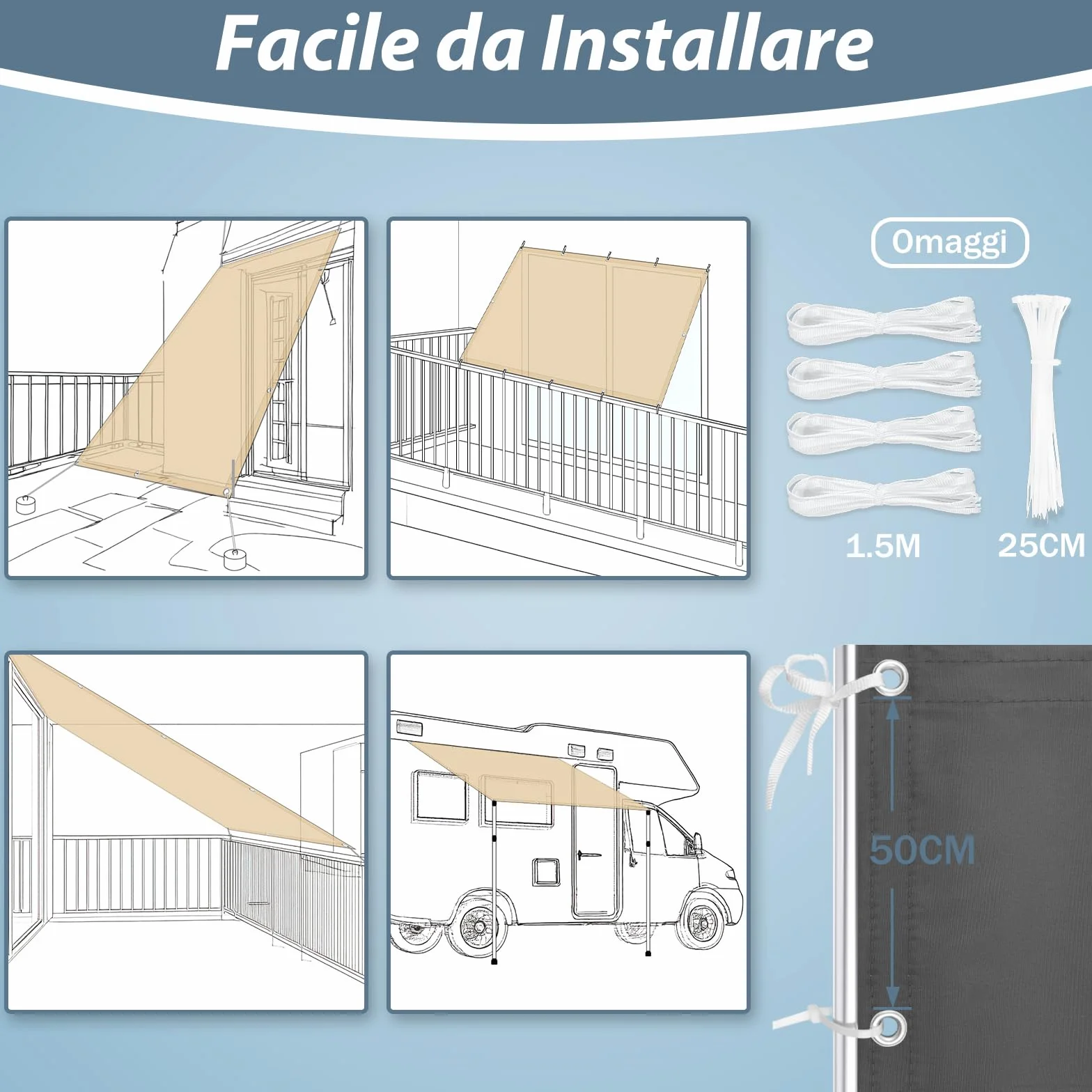 AXT SHADE Vela Ombreggiante Impermeabile Rettangolare 1x2m Tenda a Vela Parasole e Protezione Raggi UV con Occhiellato per Esterno Terrazza Giardino-Antracite