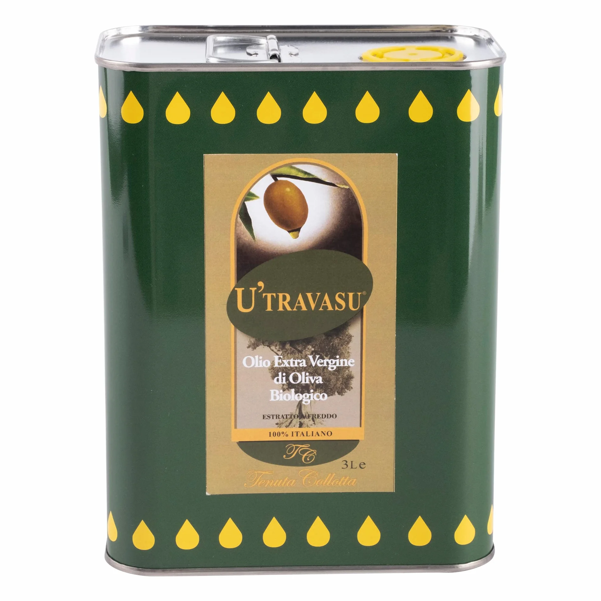 U'Travasu® - Olio extravergine di oliva Biologico latta 3l - 100% italiano - Prodotto in Sicilia - Estratto a freddo