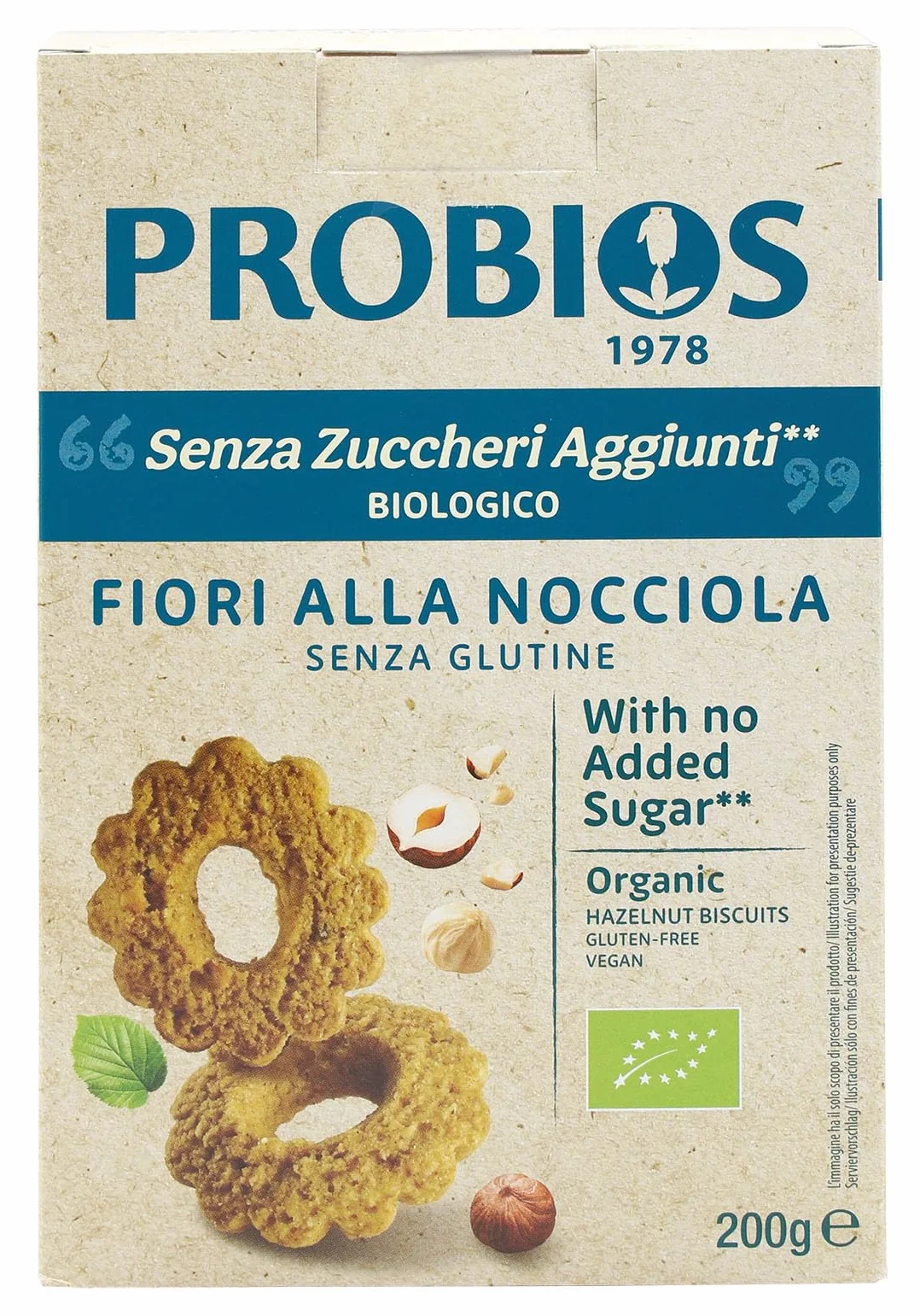 Probios Fiori alla Nocciola biologici - Biscotti a forma di fiore - Senza glutine e senza lattosio - Profumati e croccanti senza zuccheri aggiunti - Confezione da 8 x 200 g