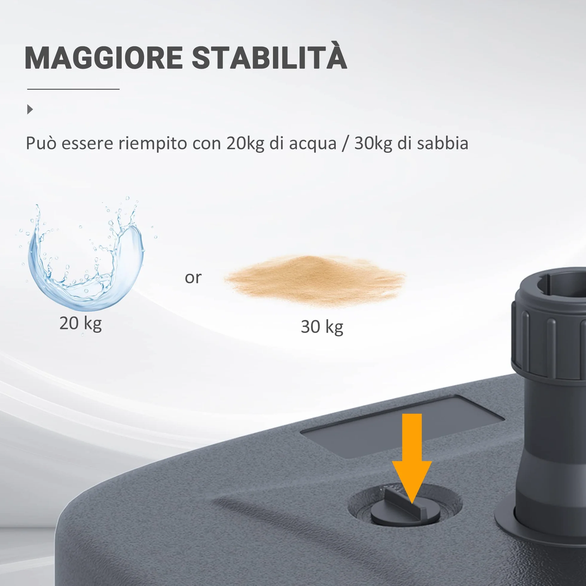 Outsunny Base per Ombrellone da Giardino in HDPE, Base per Ombrellone con Maniglia, Supporto per Pali Ø38mm, Riempibile con 20 kg di Acqua e 30 kg di Sabbia, per Giardino Piscina, Nero