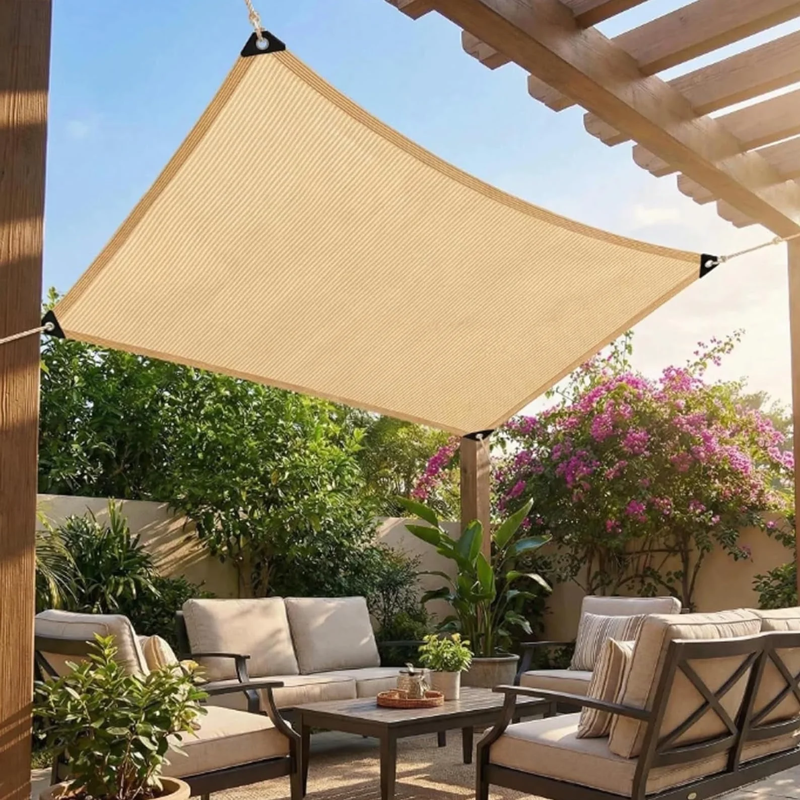 Telo Ombreggiante Beige 2x3m HDPE 90% Protezione UV Rete Parasole | Traspirante con Occhielli,per Balcone, Terrazzo, Giardino, Serra - Effetto Raffreddamento per Estate