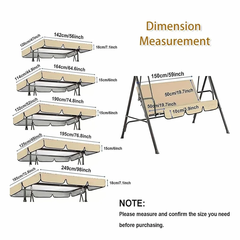 Tetto Del Dondolo Ricambio 3 Posti, Copertura Superiore Di Ricambio Per Dondolo Patio, Tettuccio Di Universale Per Dondolo Da Giardino(Beige,74.8x47.2in/190x120cm)