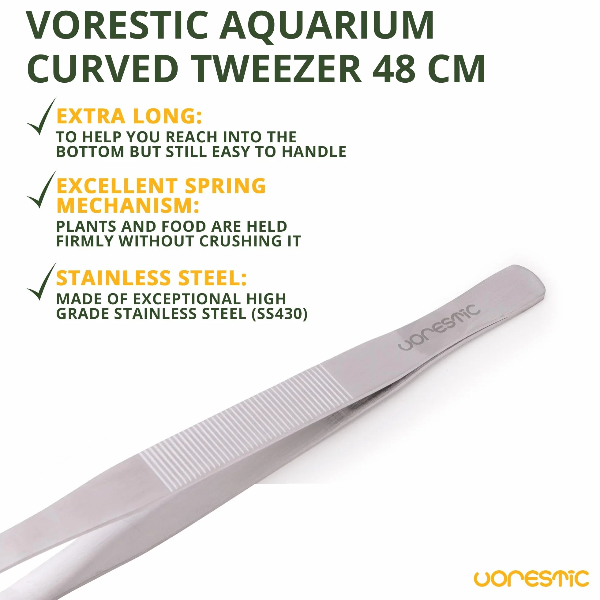 VORESTIC Pinzetta per acquario lunga 48 cm, curva per alimentazione