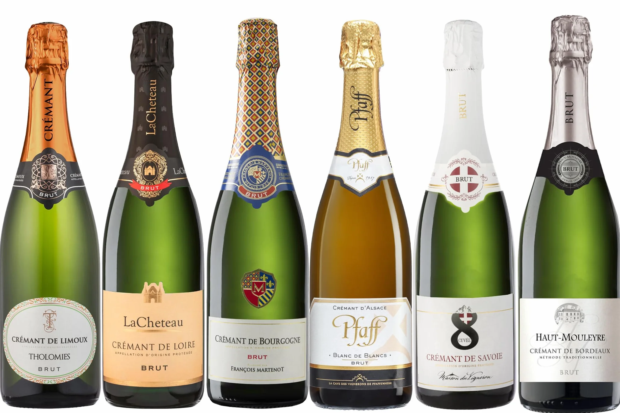 La Grande Vinothèque - Selezione di 6 Cremants Francesi, Assortimento Spumante Metodo Classico: Alsazia, Loira, Savoia, Bordeaux, Borgogna, Limoux (6 x 0,75 L)