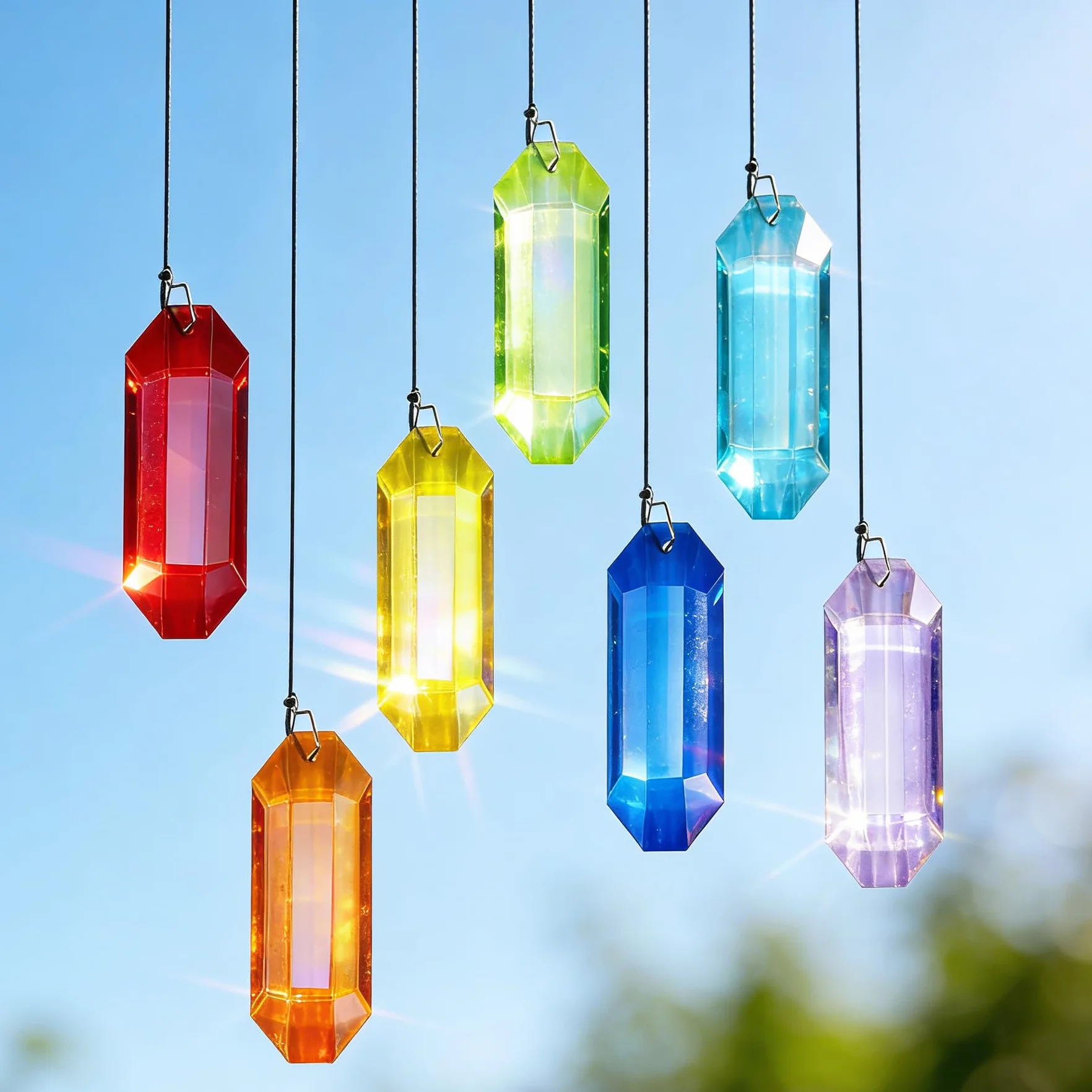 VEEKAY Acchiappasole Cristallo,7 Pezzi di Cristallo a Prisma,Pendenti Prismi Cristallo,Pendenti Suncatcher Decorazione,per Decorazioni Casa Giardino Finestra Outdoor