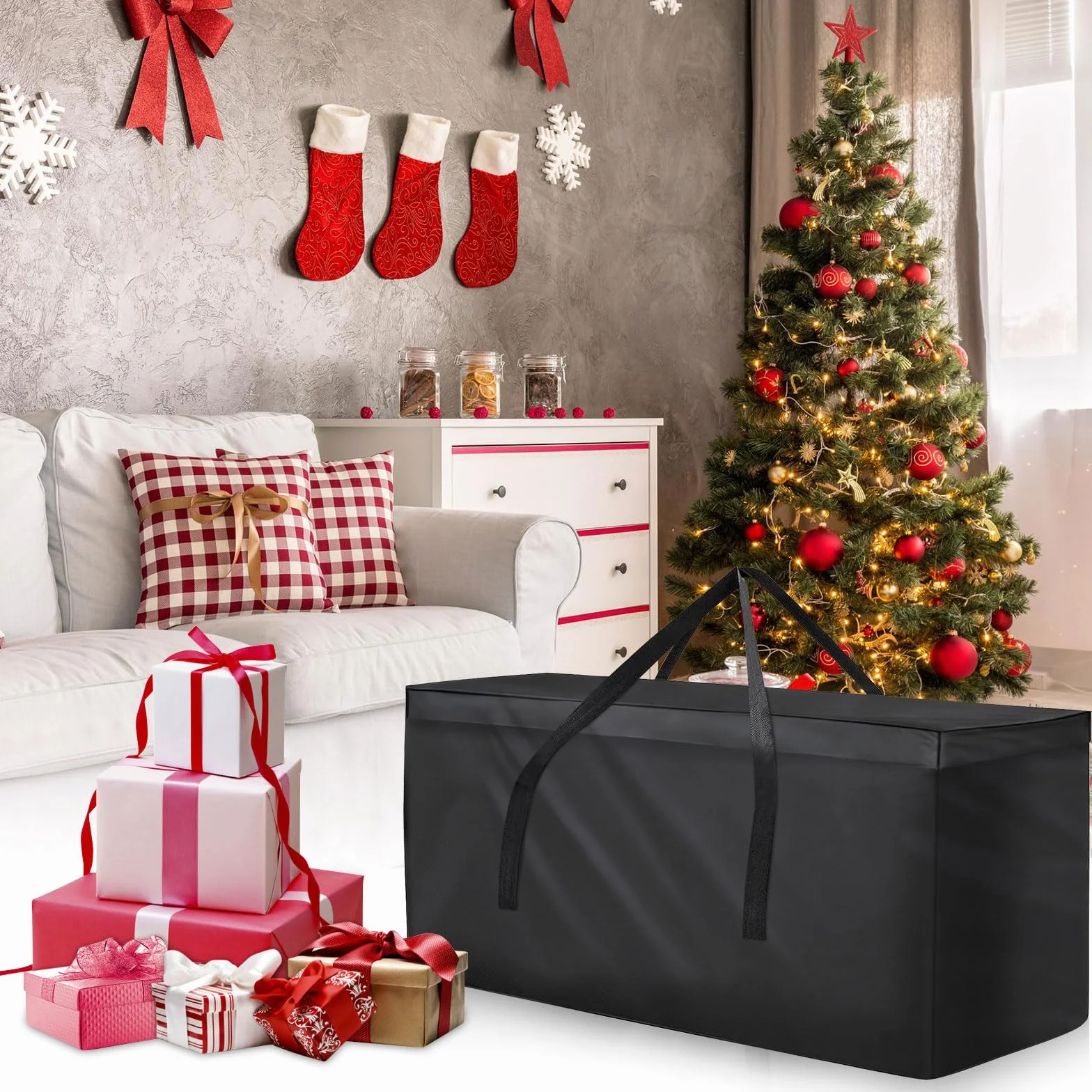 LeapBeast Borsa portaoggetti per mobili da giardino,Borsa per cuscini da giardino,Borse di stoccaggio,Borse di Stoccaggio per Esterni,600D Oxford con maniglia, impermeabile (nero, 175x55x75cm)