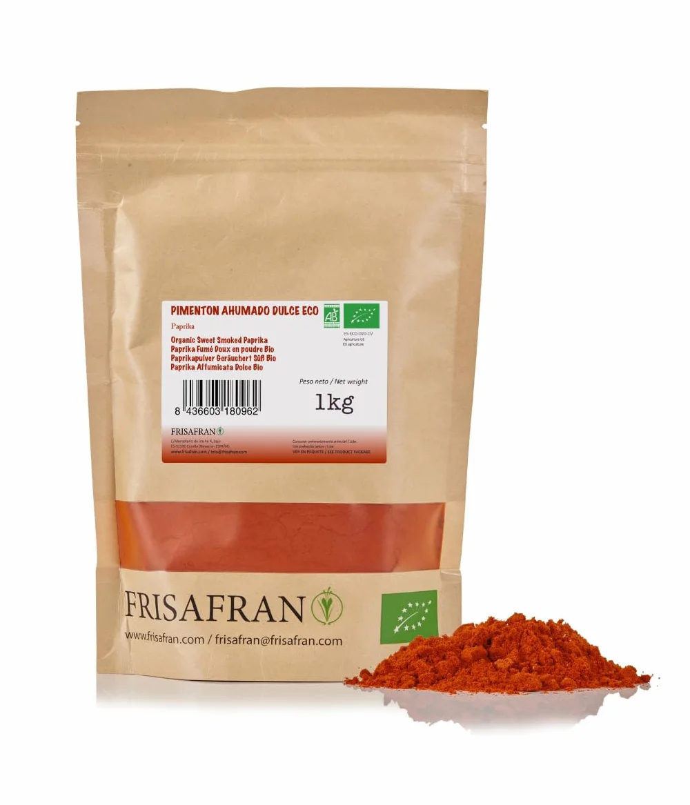 FRISAFRAN | Paprica dolce affumicata 1kg | Paprika in Polvere Bio | paprika dolce macinata | Origine SPAGNA | Affumicata Dolce | Paprica | Paprika Affumicata | Paprika Dolce | Pimenton Affumicata