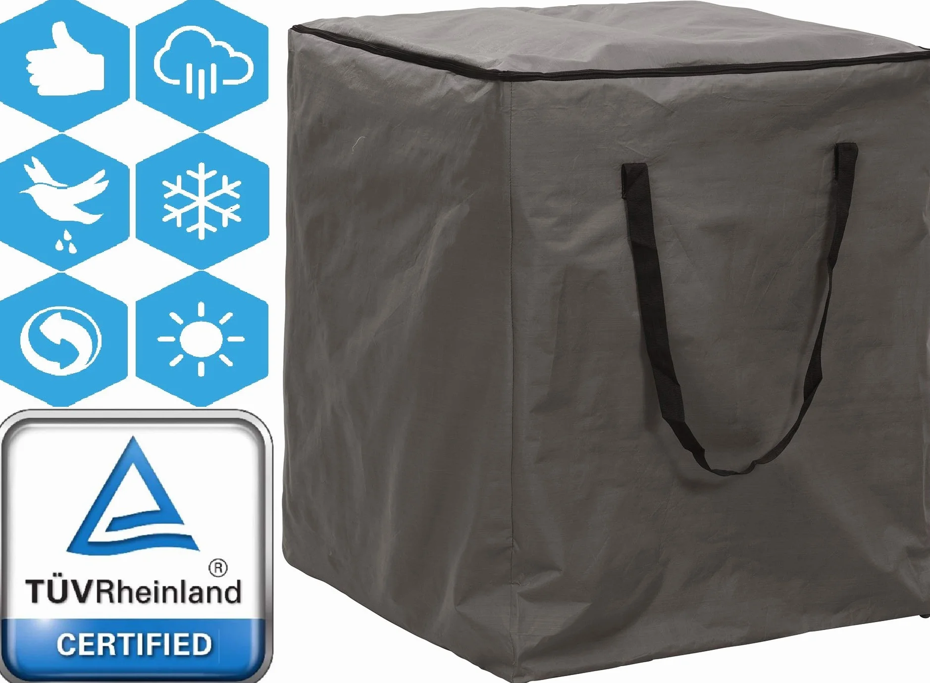 Copertura Protettiva e Borsa Sacca di Protezione per Cuscini per Sedie/Panche da Giardino | Grigio | 75 x 75 x 90 cm | Certificato TÜV Rheinland | Resistente alle Intemperie