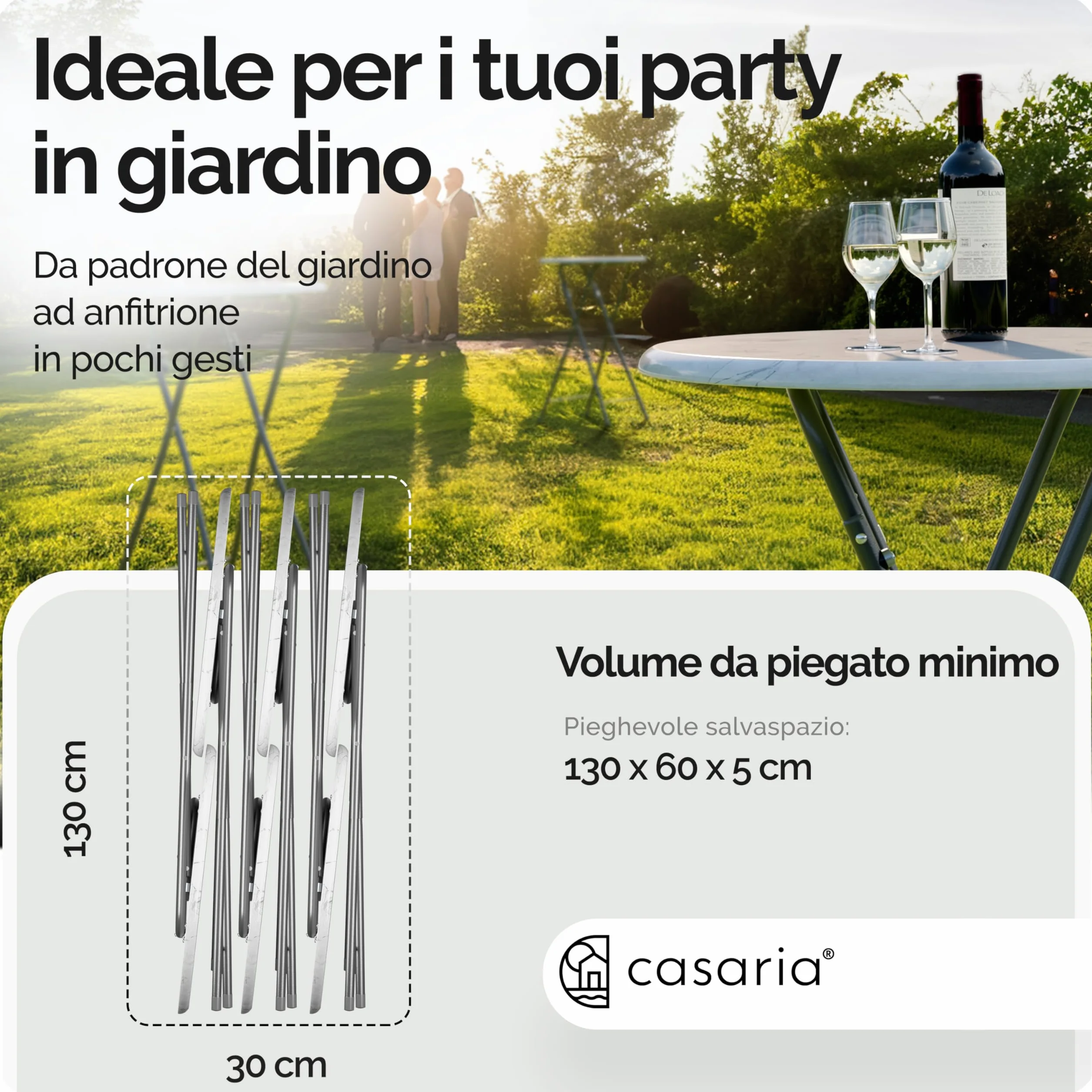 Casaria® Set 2 Tavoli da Bar Pieghevoli 110cm Ø 60cm Tavolino Appoggio Tavolo da Cocktail Alto Rotondo Giardino Bianco