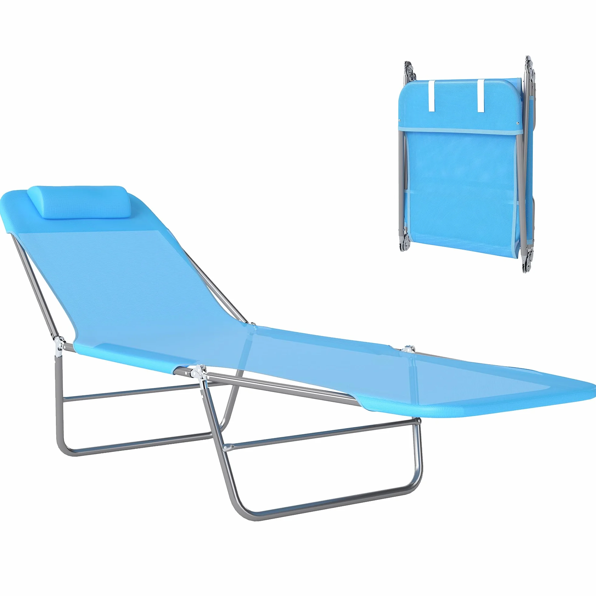 Outsunny Lettino Prendisole Pieghevole con Schienale Reclinabile e Cuscino, Sdraio da Giardino, Spiaggia e Campeggio, Blu