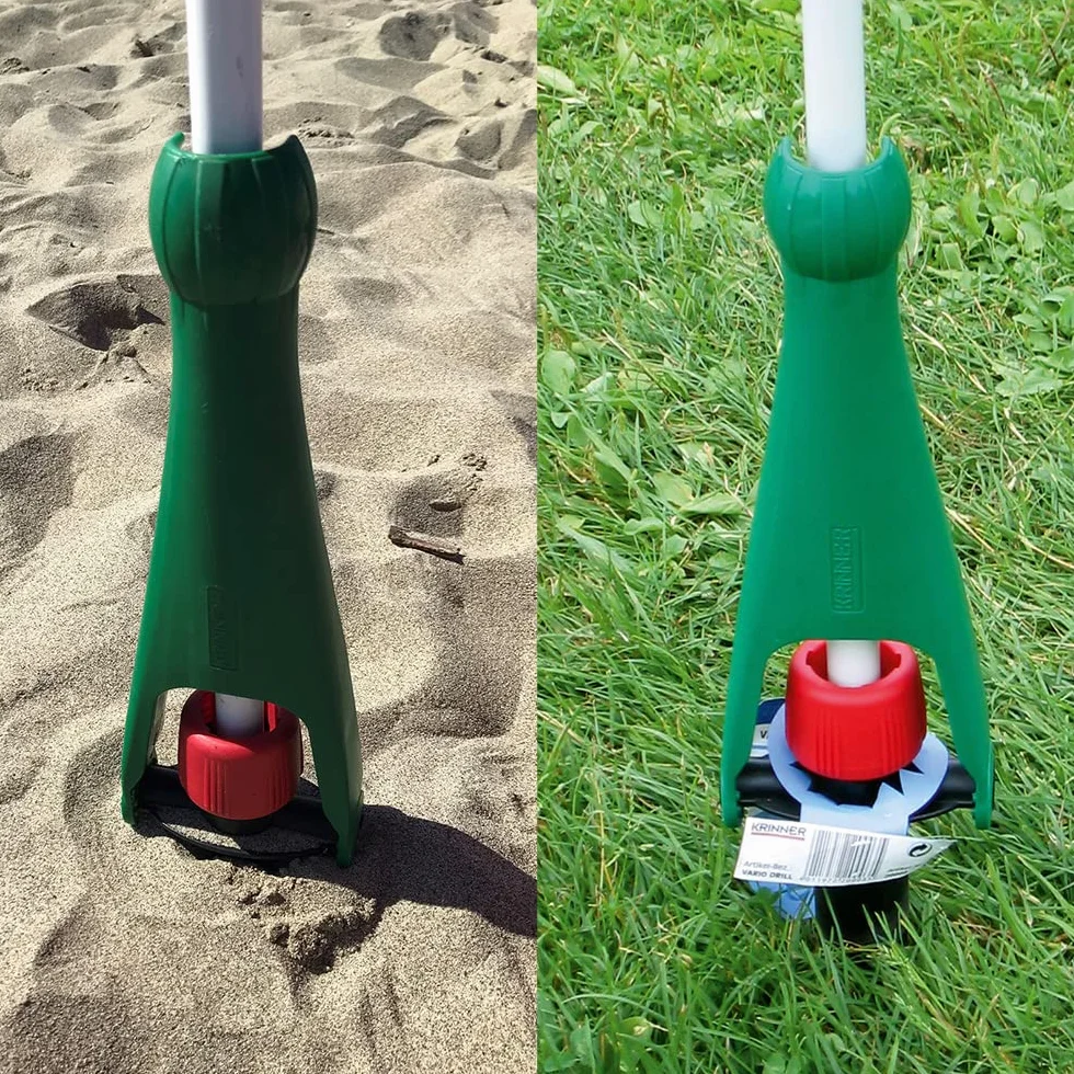 Krinner Vario Drill 20006 - Supporto per ombrellone, per Spiaggia, Terra, Prato, Giardino, Tempo Libero e Campeggio, Prodotto in Germania,