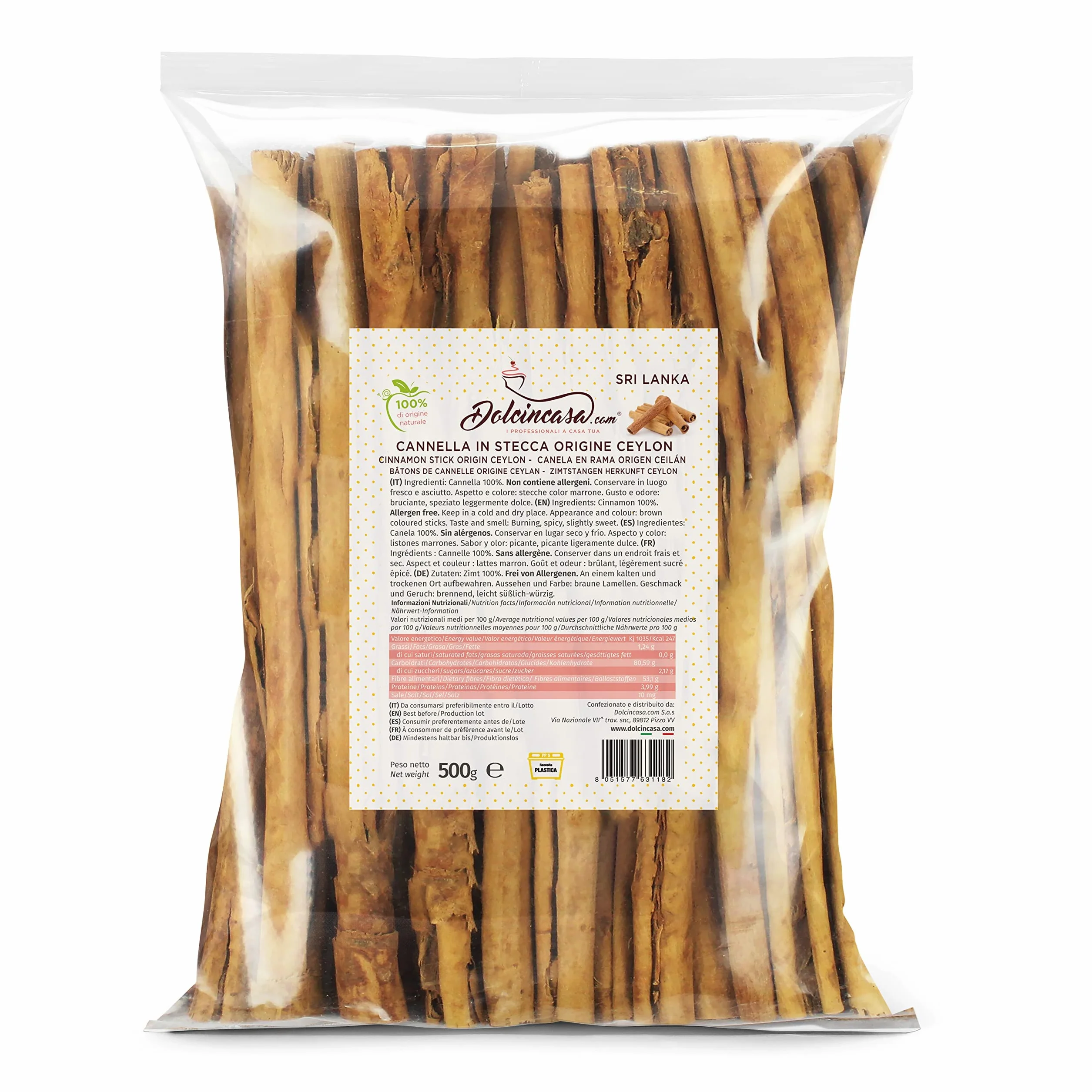 Cannella Regina di Ceylon in Stecche 500 g, Cinnamomum verum, Origine Sri Lanka, Aroma Dolce e Delicato, Ideale per Tisane, Infusi, Dolci e Vin Brule