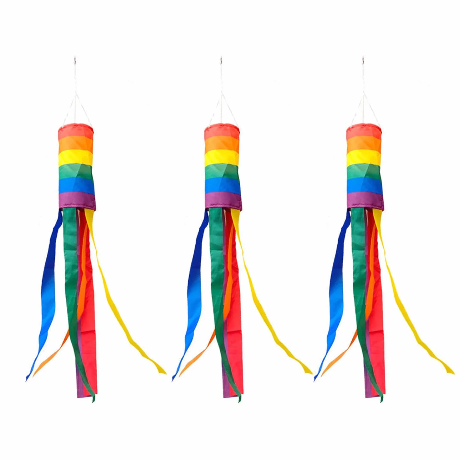 3 Maniche a Vento a Strisce Arcobaleno, Maniche a Vento Decorative per Esterni, campanelli eolici sospesi, Bandiere Arcobaleno cilindriche, Decorazioni Colorate da Giardino