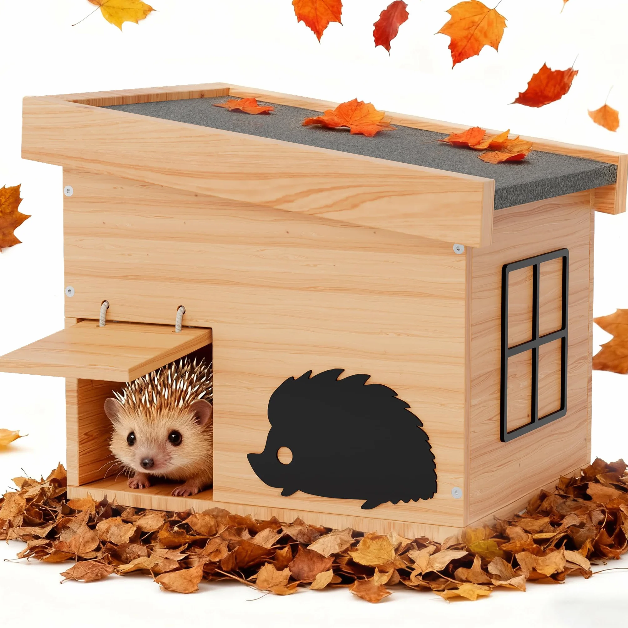 Mihoho Casa per Riccio Invernale in Legno, Hotel per Ricci con Fondo, a Prova di Gatto, Resistente alle intemperie, per Ricci, dormitorio, Giardino, Kit di Costruzione (faggio)