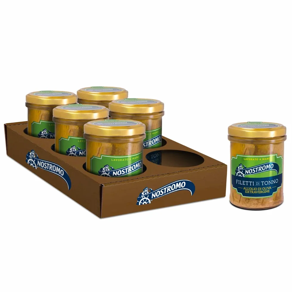 Nostromo Filetti di Tonno all’Olio Extravergine di Oliva 180g – 6 Vasetti, Qualità Superiore, Lavorati a Mano – Fonte di Omega 3, Gusto Premium