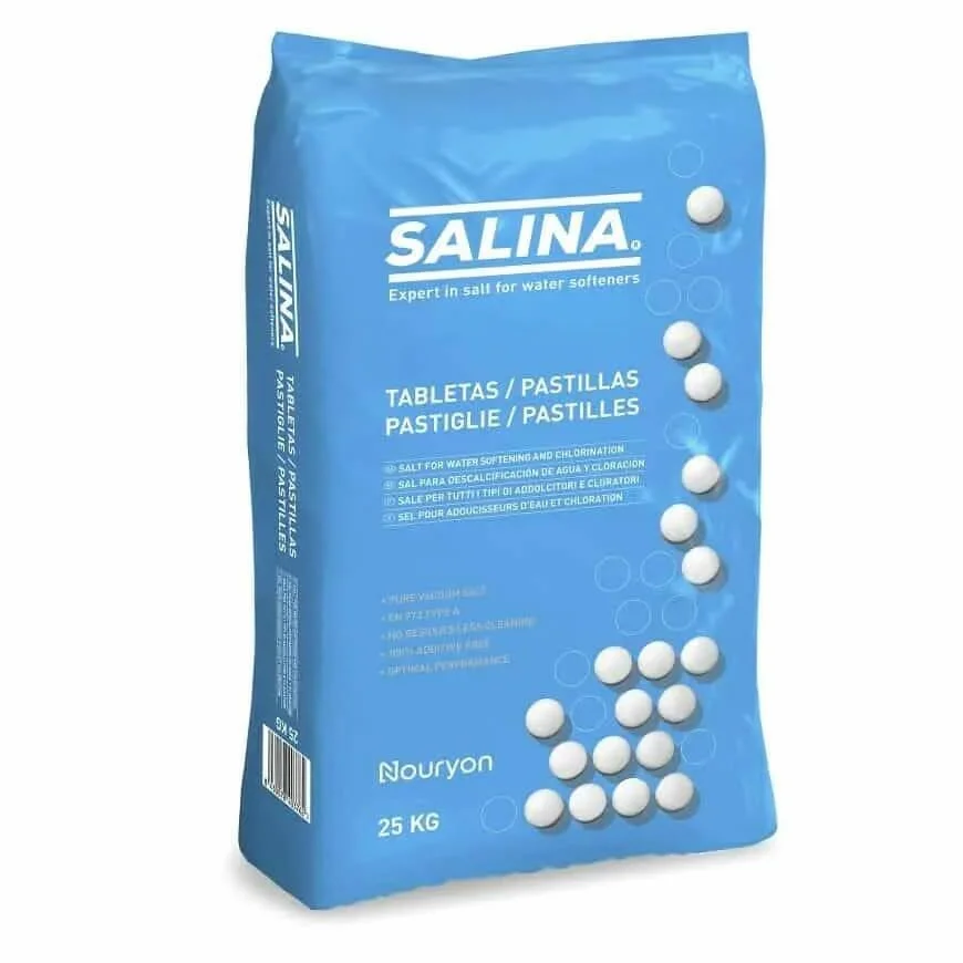 Pastiglie di Salgemma Salina, sale naturale in pasticche sacco da 25 kg. Specifico per addolcitori.