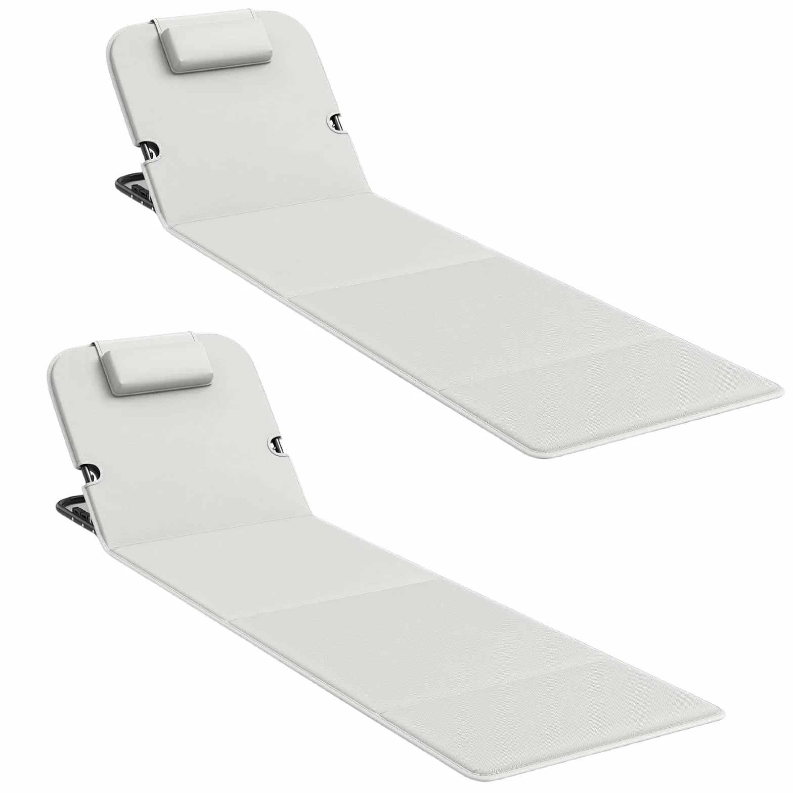 WildFun Sedia a sdraio e trolley da spiaggia portatile, tappetino da spiaggia pieghevole con schienale regolabile e tasca per la spiaggia, la piscina (2pcs, Grigio)