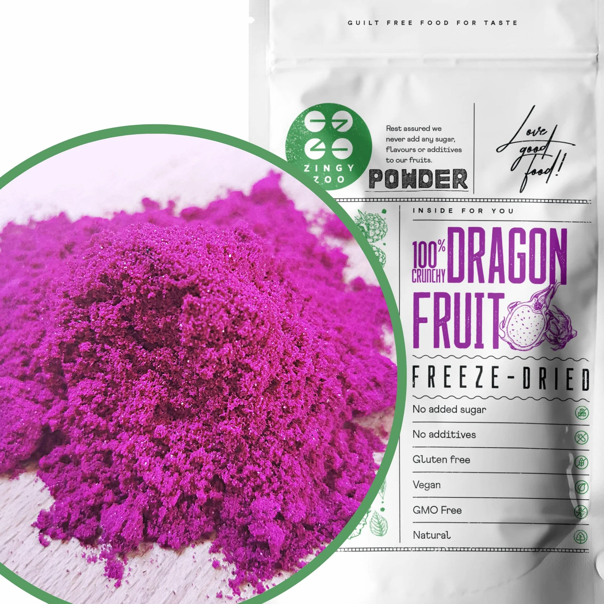 ZINGY ZOO Frutto del Dragone Polvere|XL 500g Frutta Liofilizzata Pink Pitaya Frutto del Drago Polvere di Pitaya|Polvere Frutta Disidratata Verdura in Polvere Pitaya Frutto del Drago Senza Zucchero