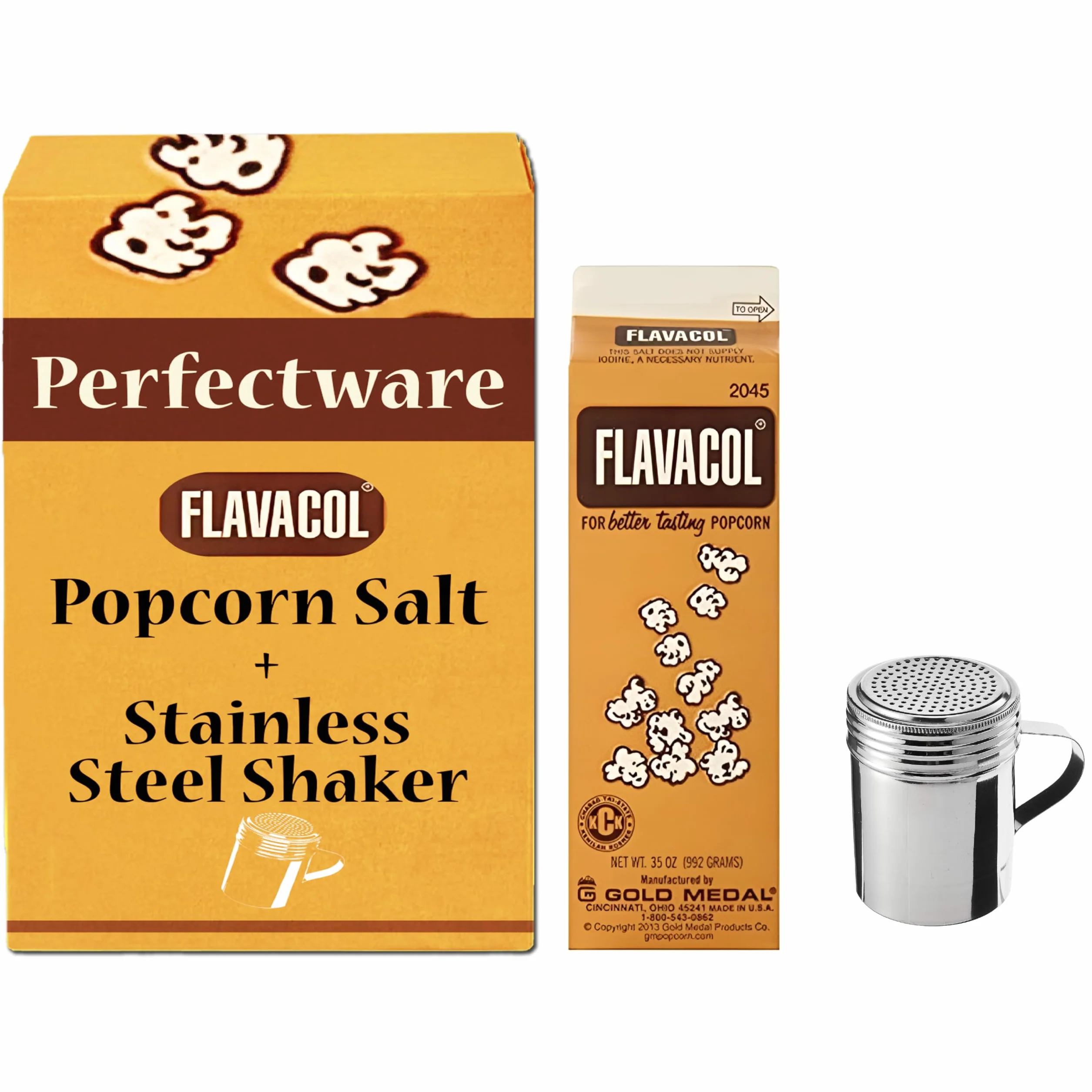34oz Cartone di Flavacol con 10oz Shaker in acciaio inossidabile