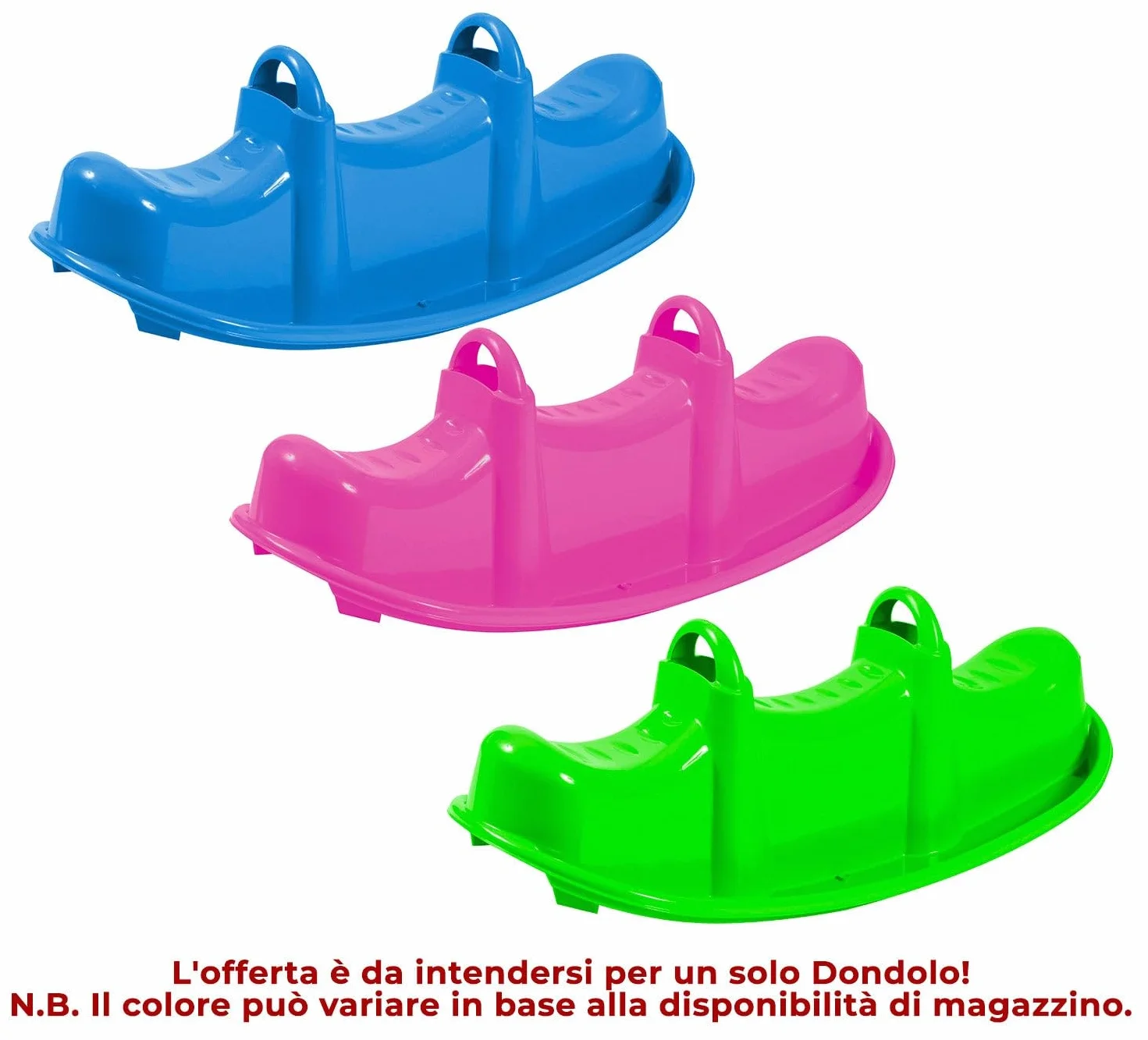 Dondolo 3 Posti 104x44x37 cm in Plastica Blu o Rosa o Verde