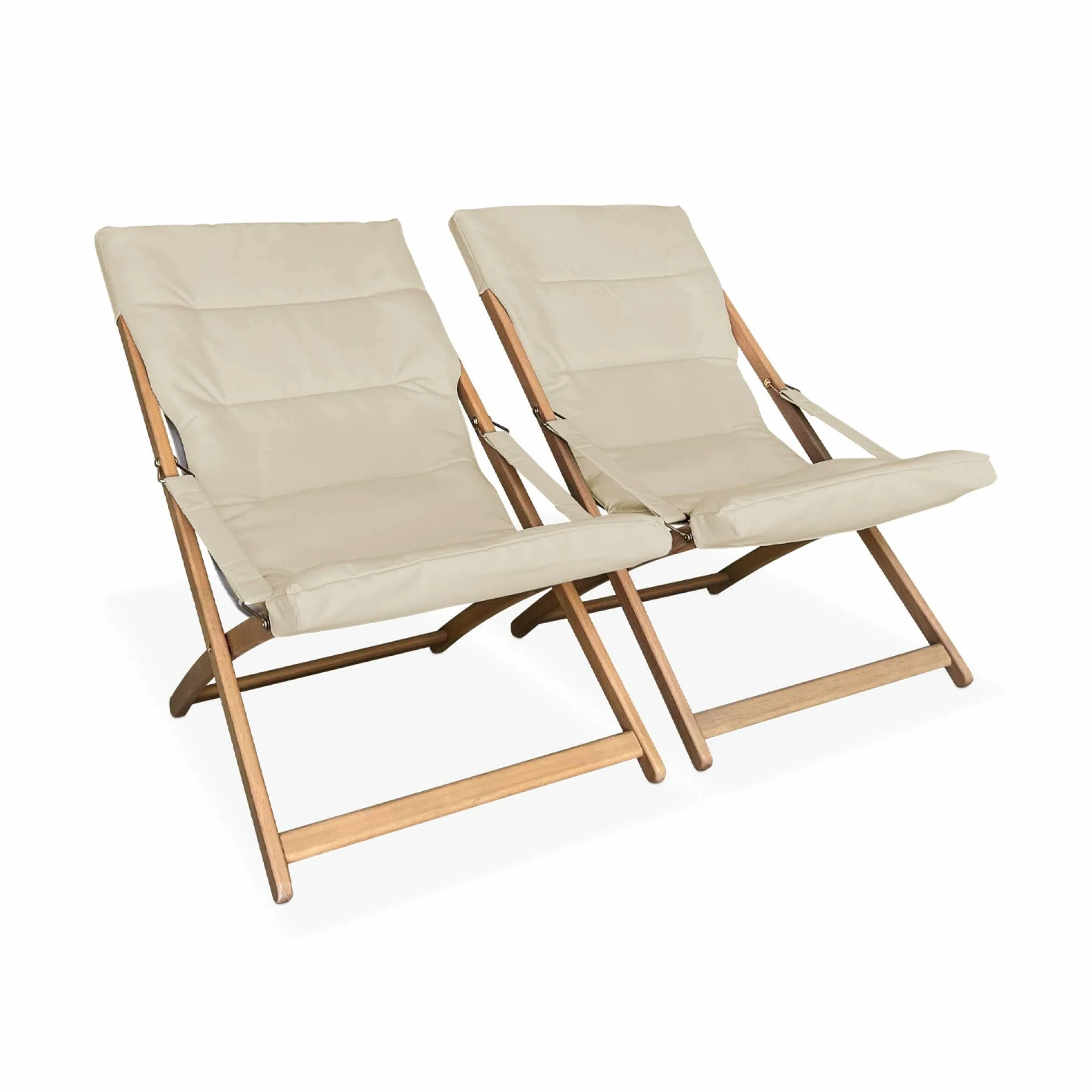 Set 2 lettini prendisole imbottiti in legno Beige - 95x64x83.5 cm