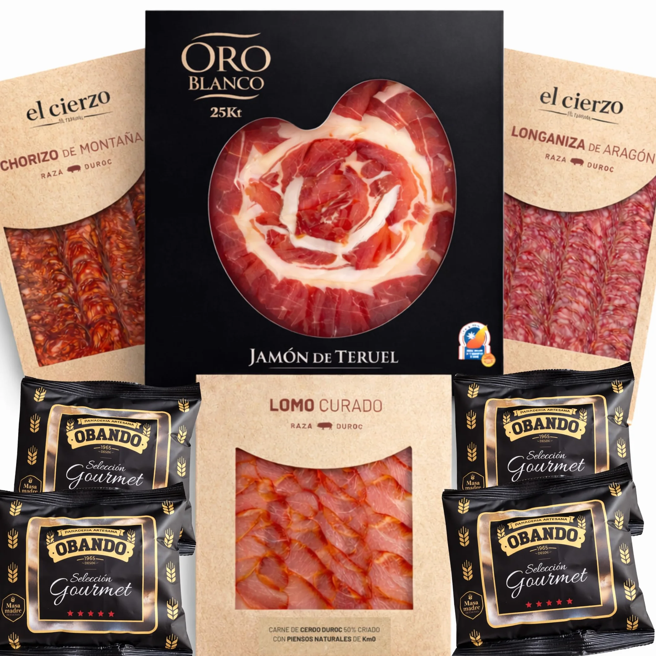 Cesto Regalo Gastronomico Salumi Spagnoli Gourmet – Prosciutto Spagnolo de Teruel DOP, Chorizo Spagnolo, Lomo, Longaniza de Aragon – Regalo Alimentare -Tapas- Prosciutto Crudo Tagliato a Mano - Box1