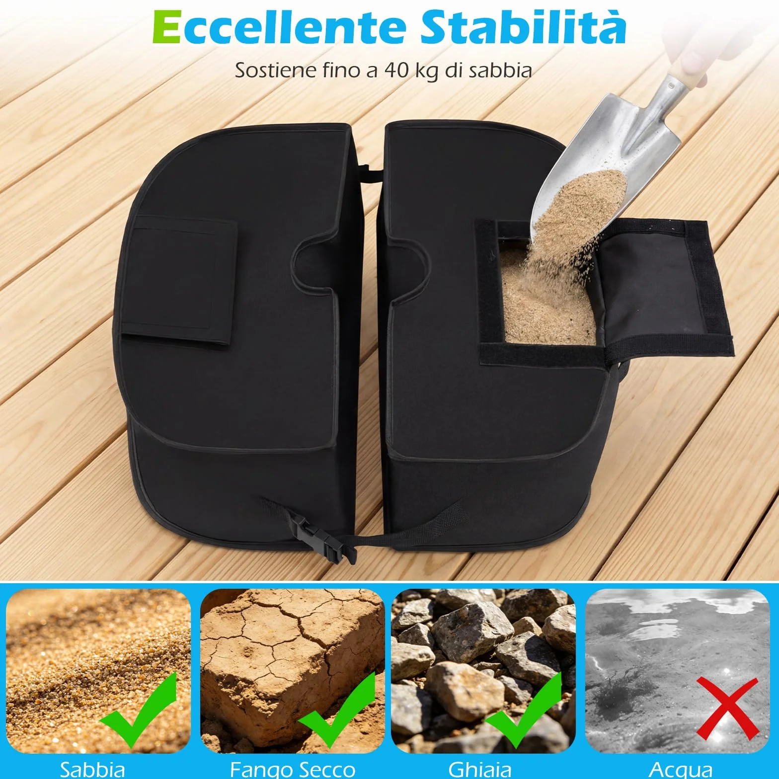 COSTWAY Sacchi di Sabbia per Ombrellone da Giardino, Pesi per Base Ombrello, Universale, Portatile, Staccabile, Rempibile Fino a 40 kg, in Tessuo Oxford, per Balcone, Cortile (Modello 1,Nero)