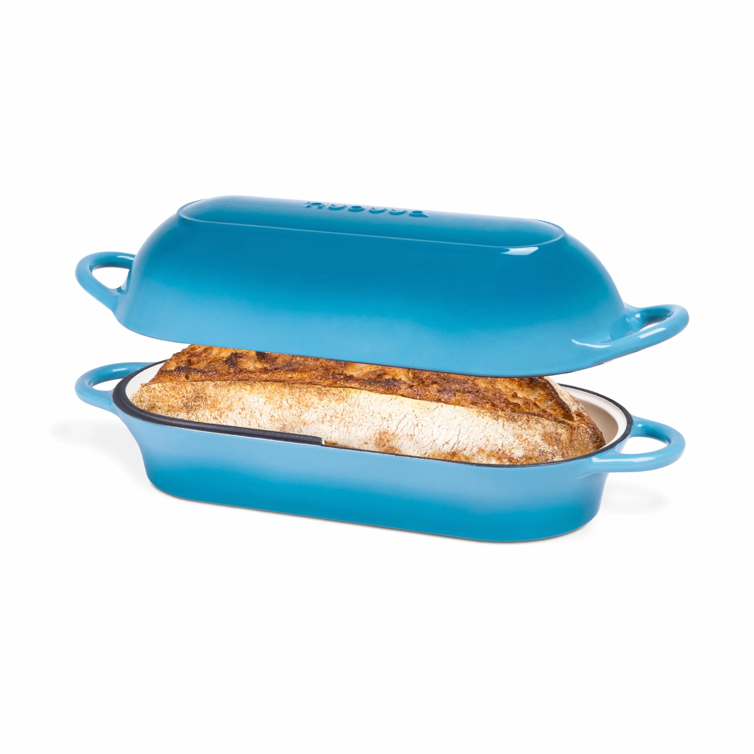 Teglia per pane in ghisa smaltata con coperchio per pane a lievito naturale per cuocere il pane grande pane ovale pesante forno olandese con manico Qt blu lavabile in lavastoviglie NUOVVA
