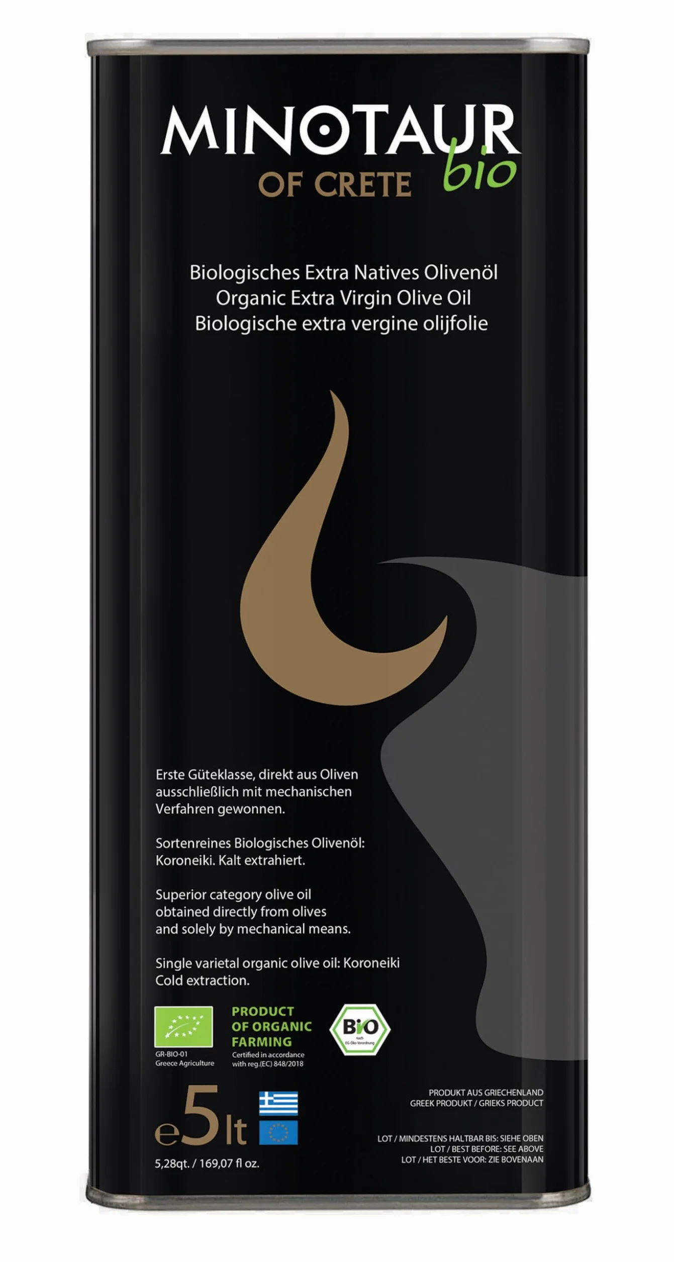 Minotaur of Crete | BIO Olio di oliva extra vergine di Creta | Estratto a freddo | Latta da 5 litri (5L), Raccolto 2025-26