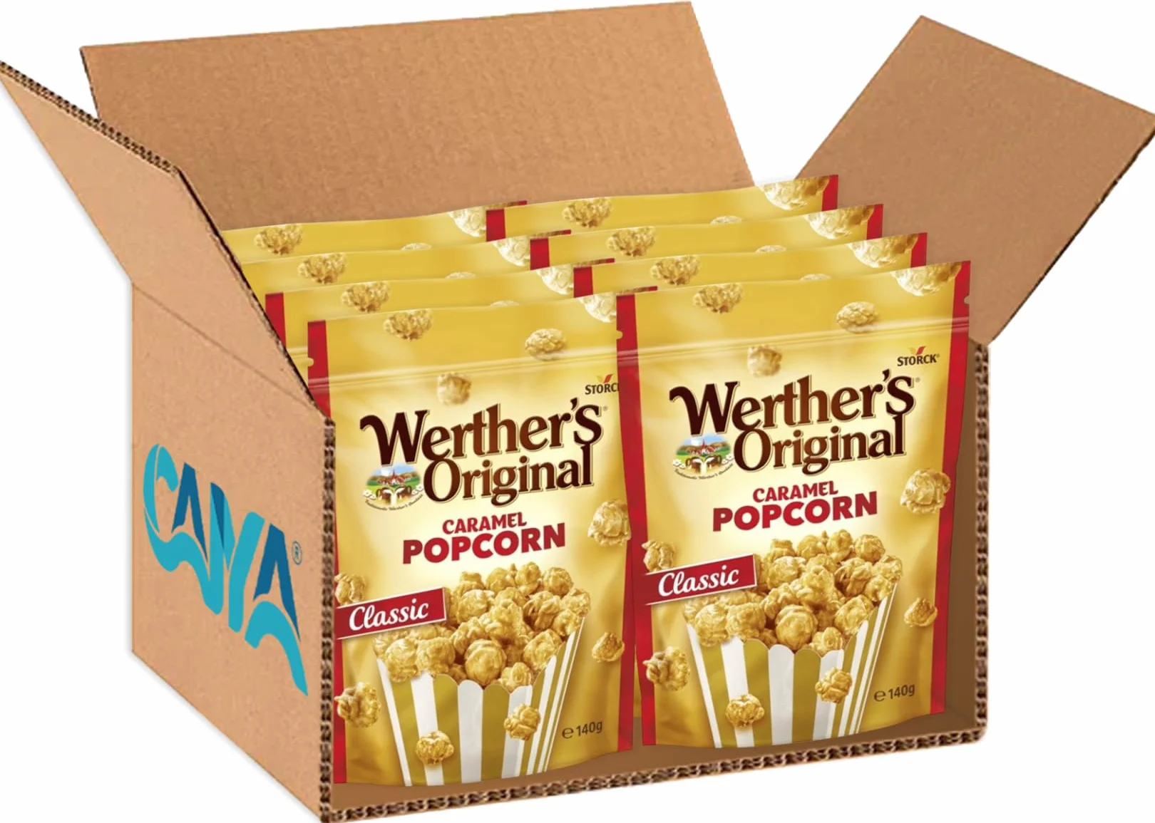 Pop Corn Original Classic Popcorn Ricoperti di Caramello (RED) per werther's 140g [BOX con 8 Confezioni]
