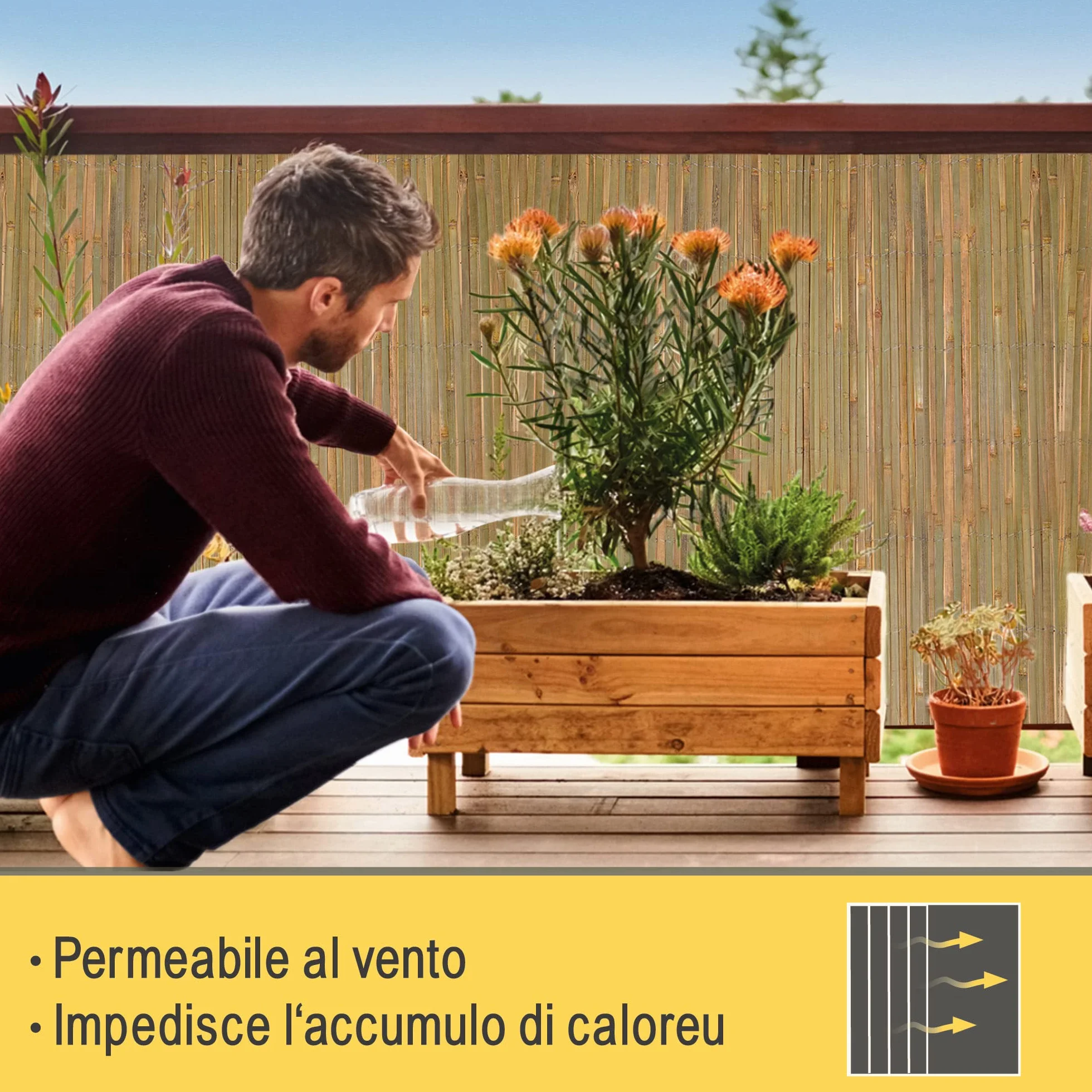 Sol Royal FSC, frangivista in bambù, 80 altezze, per balcone, giardino, in bambù, come protezione dal vento e dagli sguardi indiscreti, per recinzione da giardino, 80 x 600 cm, protezione per la