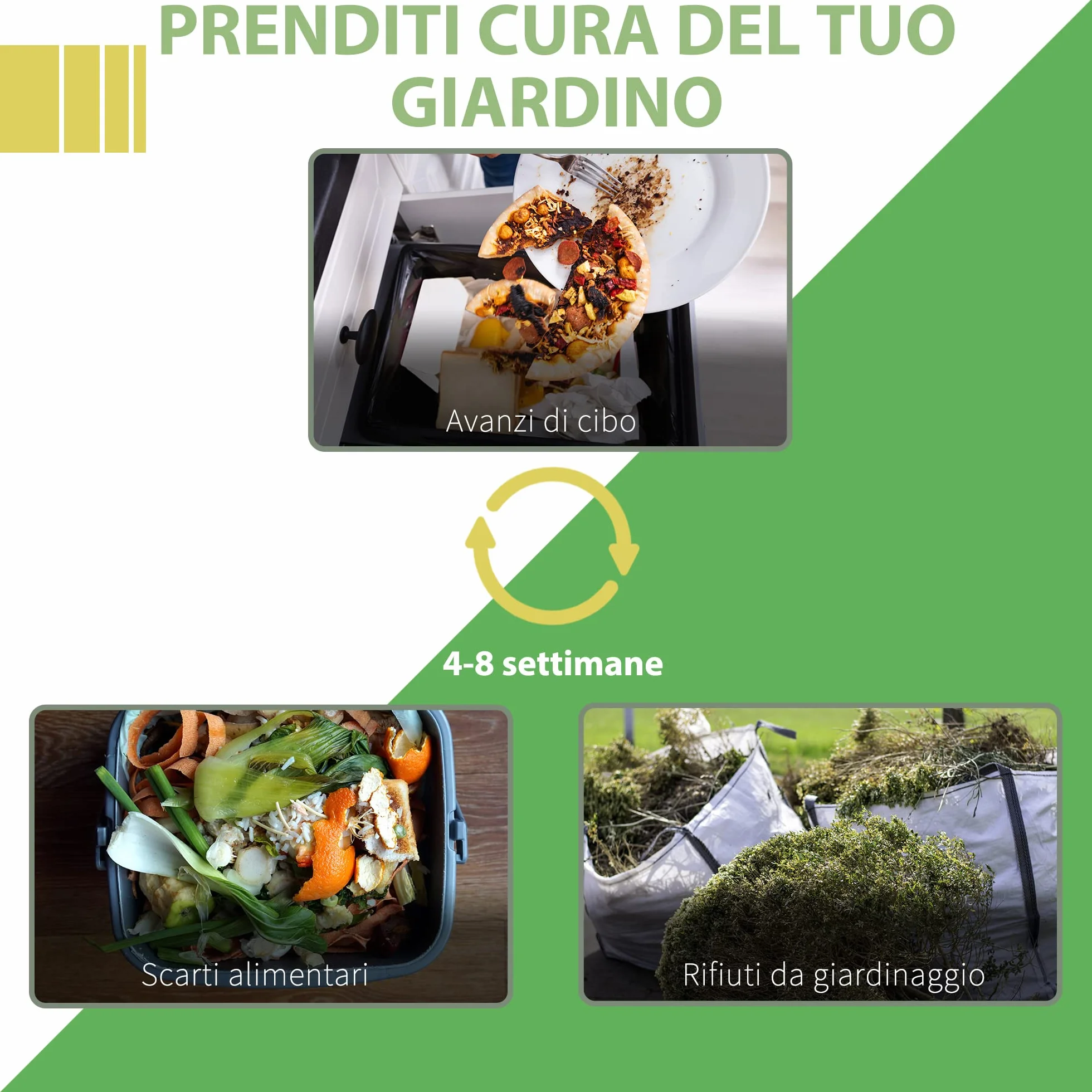 Outsunny Compostiera da Giardino 300L Plastica Nera con Coperchio a Incastro