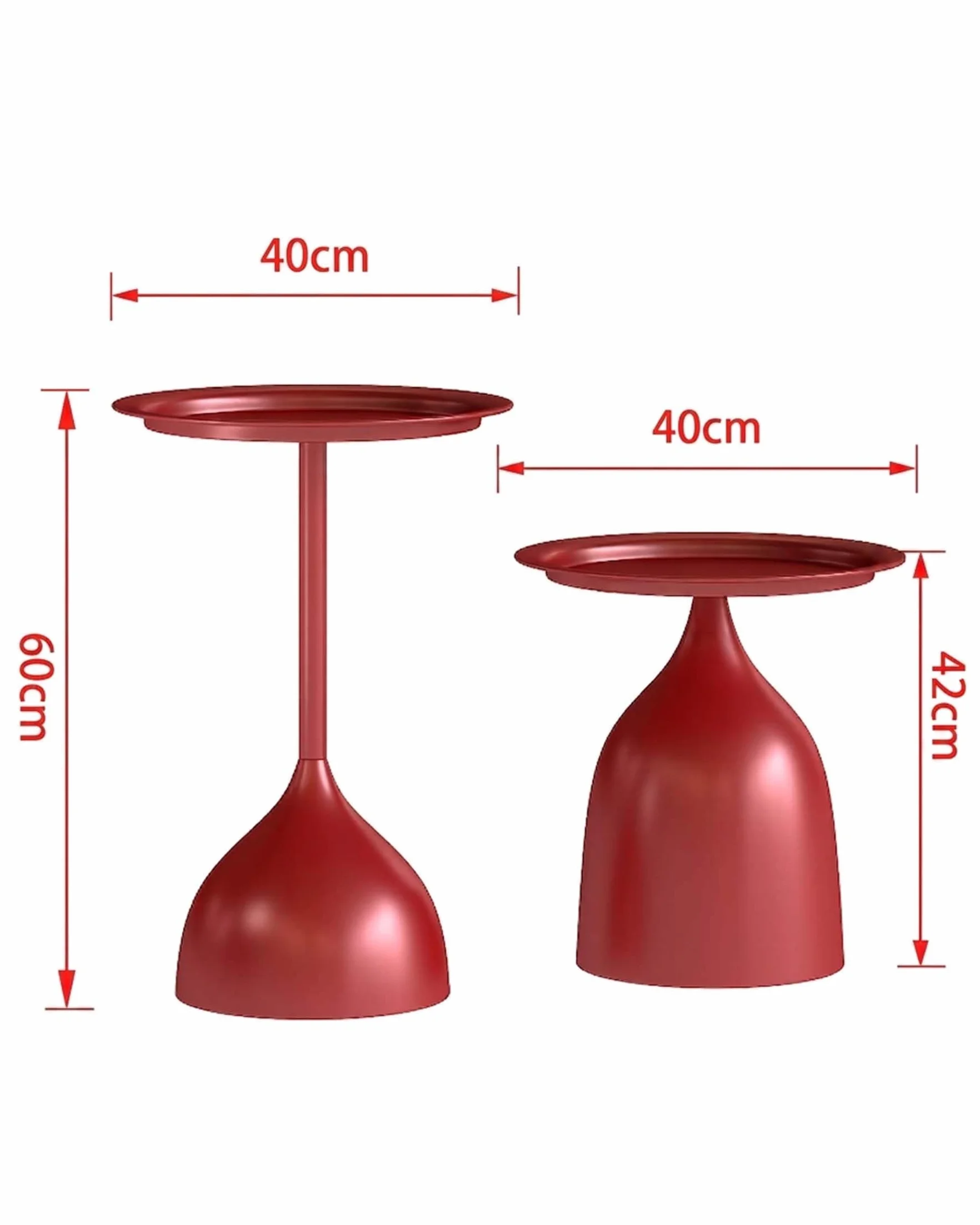Set di 2 Tavolino da Esterno in Metallo Impermeabile Tavolino Salotto Moderno Rotondo Tavolini da Balcone e Giardino, Coffee Table per Divano, Soggiorno e Terrazza, 40 cm, Rosso