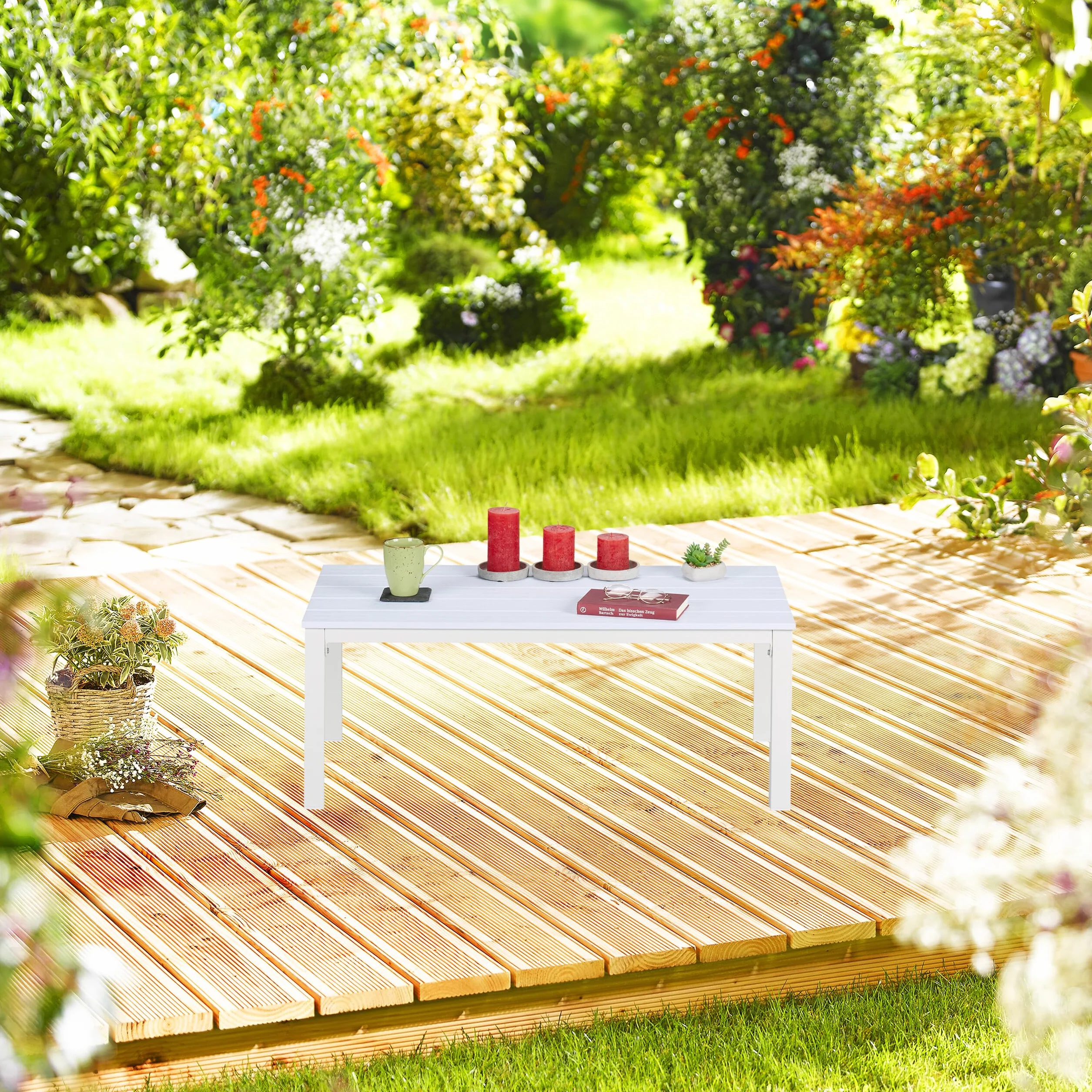 Relaxdays Tavolino Basso da Balcone, Resistente alle Intemperie, HLP: 39 x 98 x 48 cm, Tavolo da caffè Esterno, Marrone