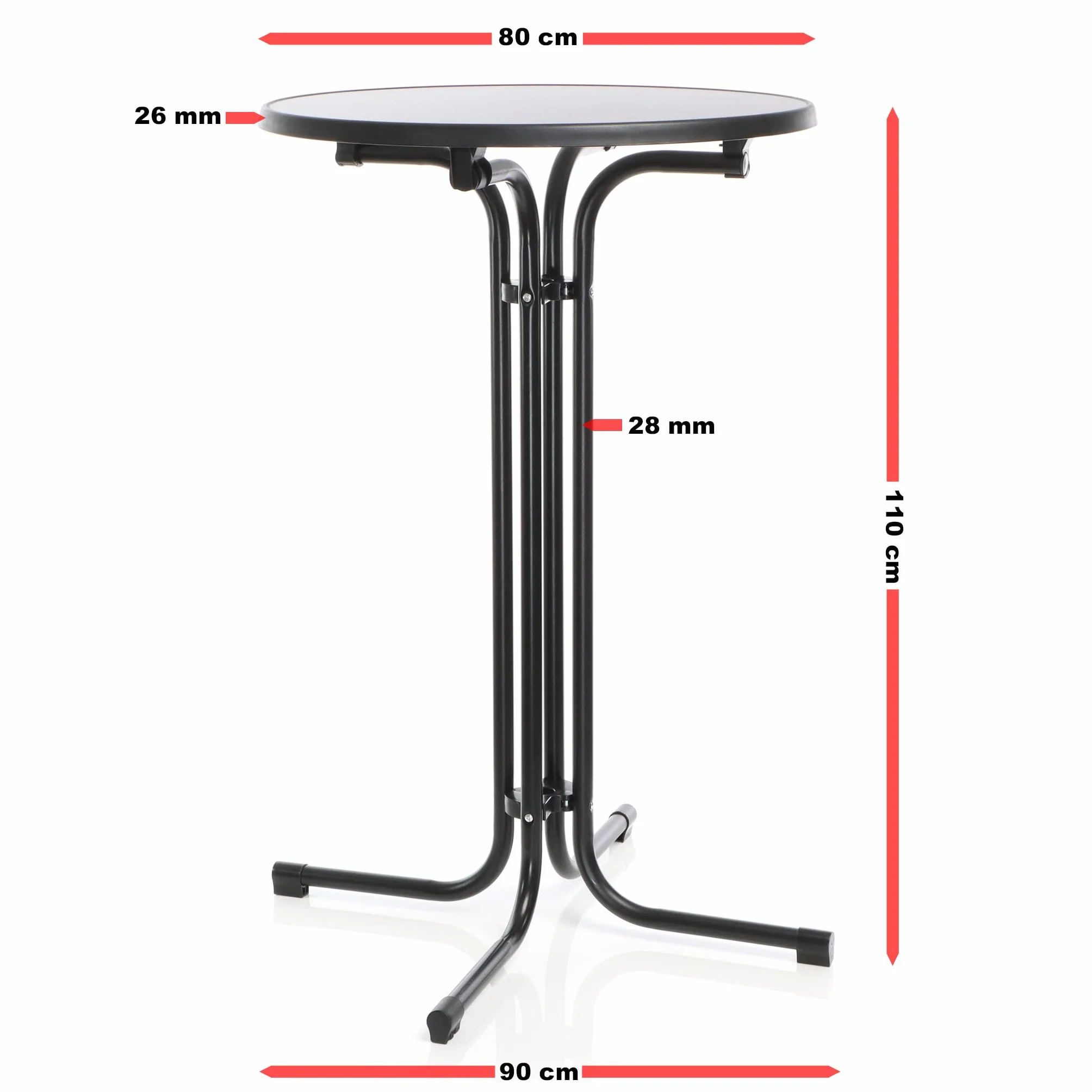 Tavolo alto da bar rotondo pieghevole nero Ø 80 cm h 110 cm per interno ed esterno