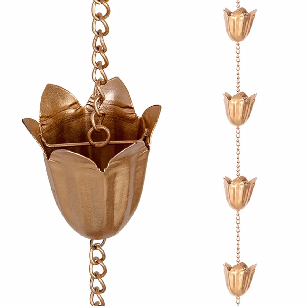 Catene da Pioggia per grondaie, Lunghezza 2,5 m, in Rame, con 12 Tazze, Accessorio Decorativo per grondaie, grondaie, drenaggio