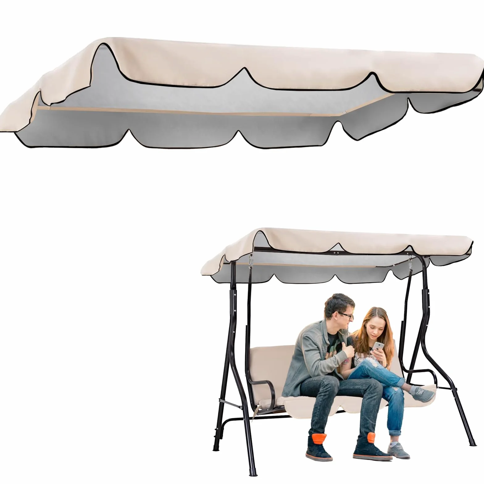 Tetto di Ricambio per Dondolo, Copertura per Dondolo da Giardino 195 x 125cm, a 3 posti Tettino Parasole Universale Impermeabile Tetto Del Dondolo da Giardino Telo per Altalena Hollywood Sostituzione