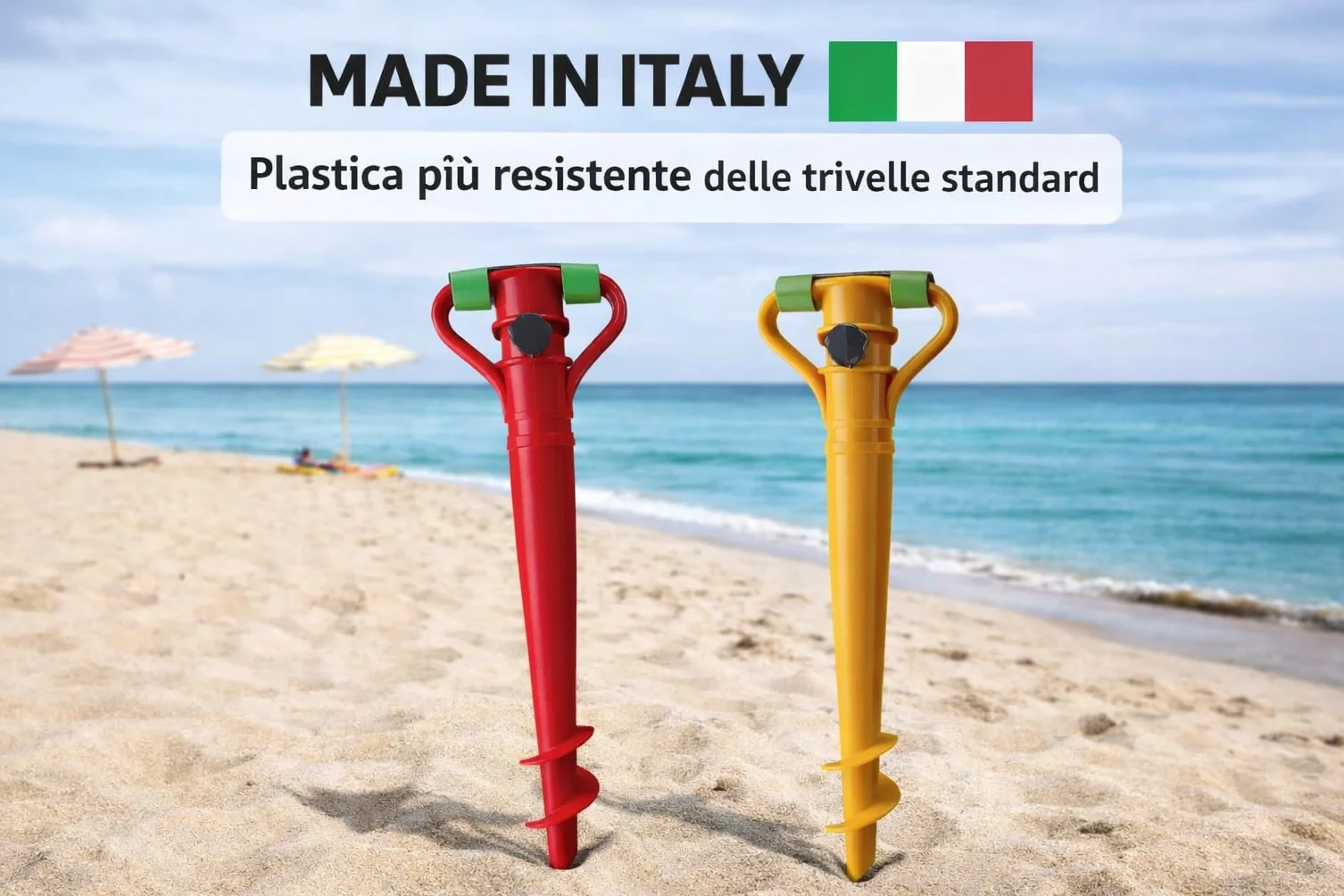 Generico Trivella Ombrellone da Spiaggia – Supporto Anti-Vento per Sabbia e Terra – Punta Avvitabile Rinforzata – Facile Installazione – Compatibile con Ombrelloni Standard – Made in Italy