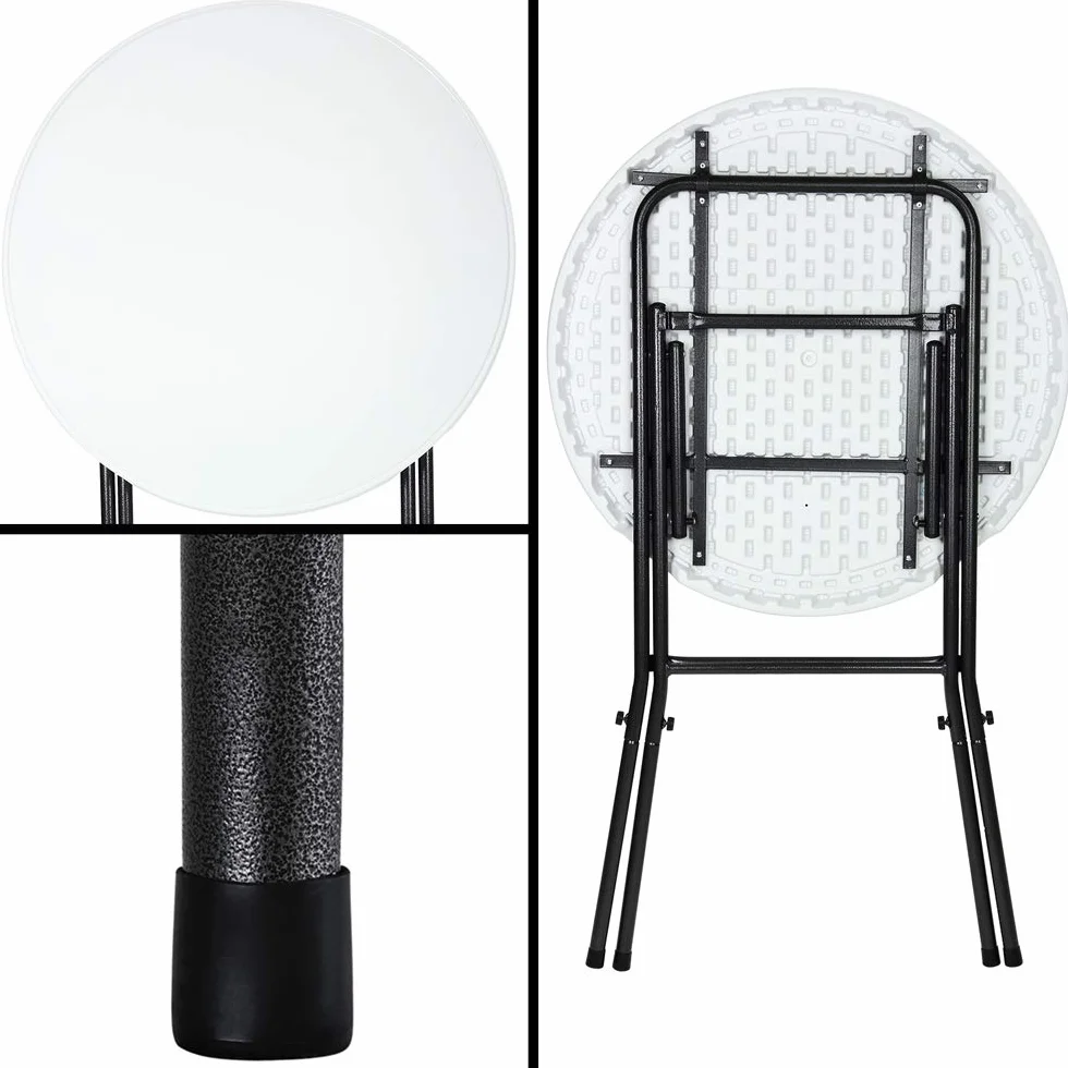 Casaria® Set 2 x Tavolo Pieghevole da Esterno Rotondo Altezza 110 cm in metallo Tavoli da Giardino da Bistrot Bianco Eventi Esterno