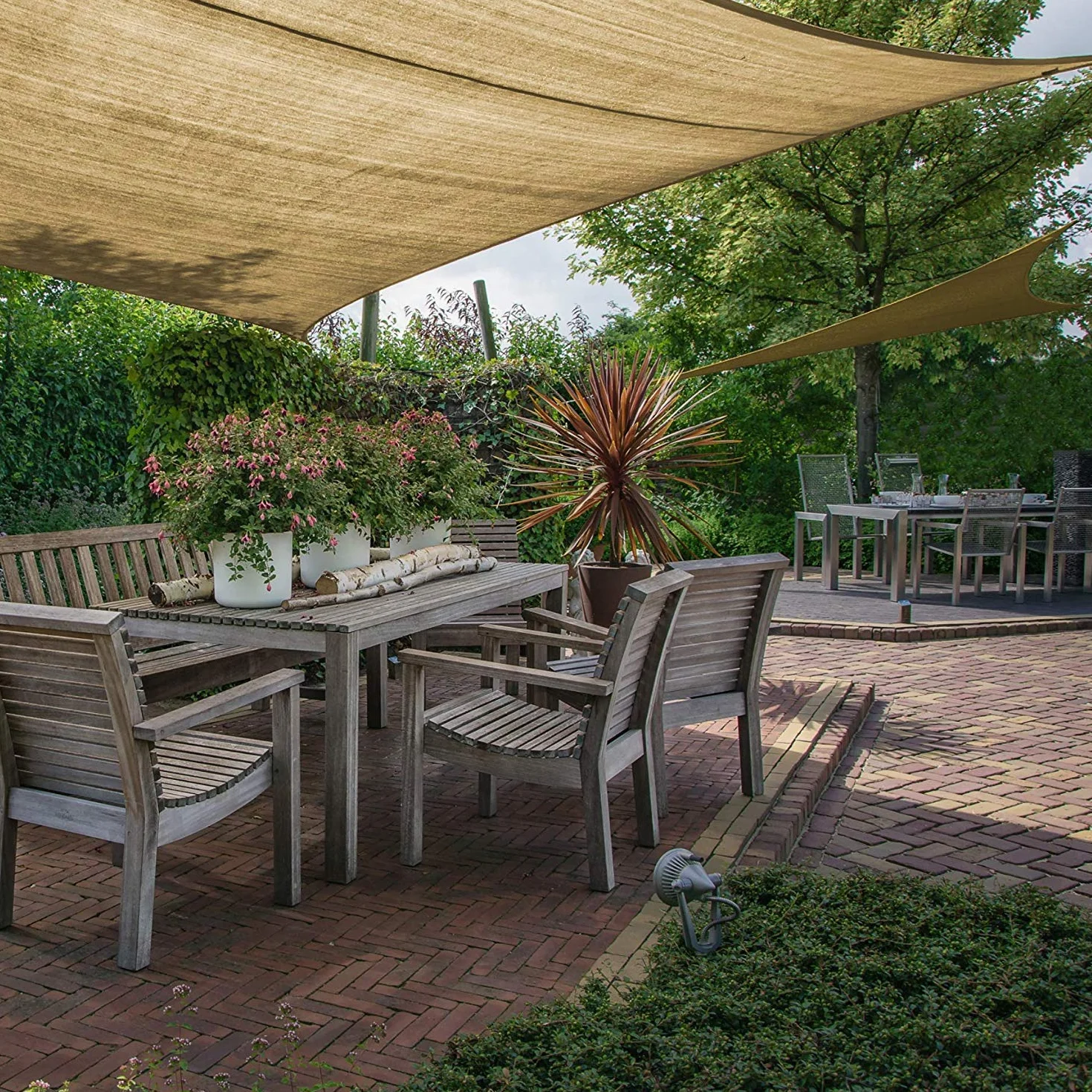 Rebecca Mobili Vela Parasole Telo Ombreggiante Triangolare Beige Polietilene Protezione Raggi Solari Giardino Campeggio 5x5x5 mt (Cod. RE6341)
