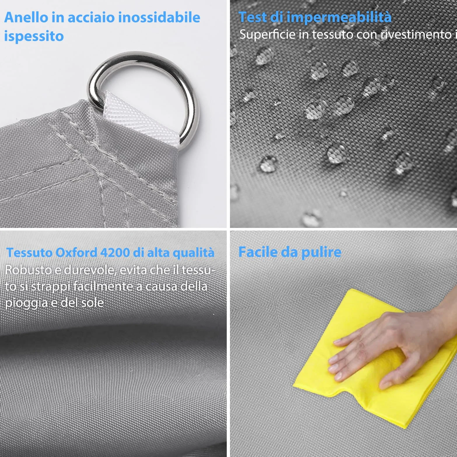 Tenda a Vela Ombreggiante 4x5m Impermeabile Anti-UV Rettangolare, Vela Parasole in Tessuto Oxford 420D Alta Densità, Telo per Esterno, Giardino, Balcone, Terrazzo, Corde Incluse