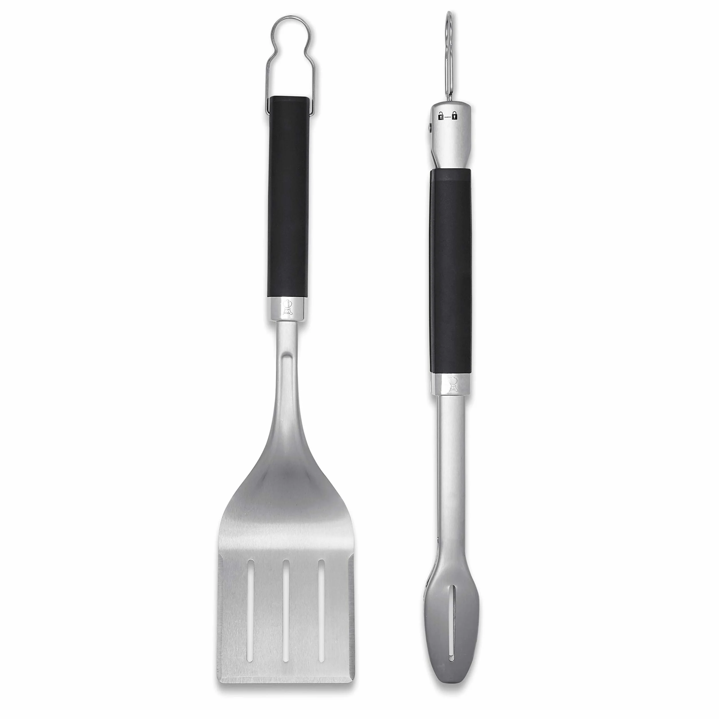 Weber Premium Set di Utensili da Barbecue - Grande, 2 Pezzi in Acciaio Inox, Incluse pinze per SUP. cotturare e spatole (46 cm), con pratiche Maniglie, Lavabili in lavastoviglie - Argento(6763)