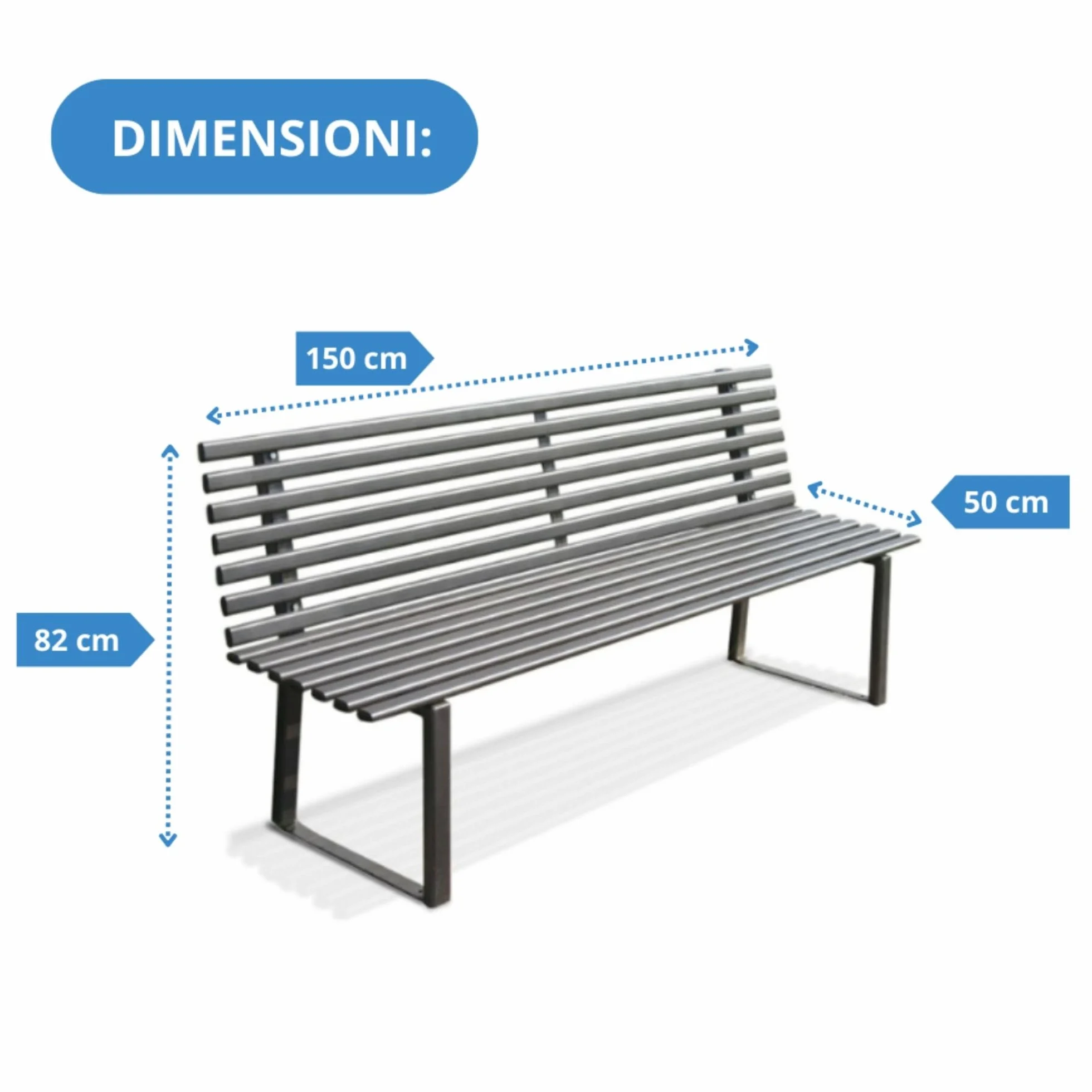 ANDRYS Panchina da Esterno e Giardino - Panca con Schienale in Acciaio Zincato a Freddo - Grigio Antracite 150x50x82cm